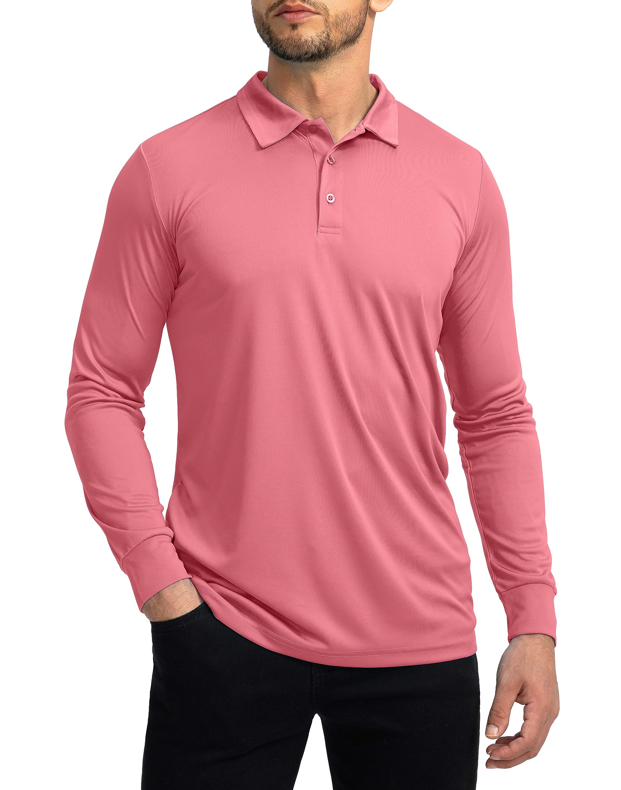 Men's Long Sleeve Polo Shirt - UPF 50+ Sun Protection Golf & Work Shirt - Lightweight Breathable for Outdoor Activities, Fishing & Casual Wear