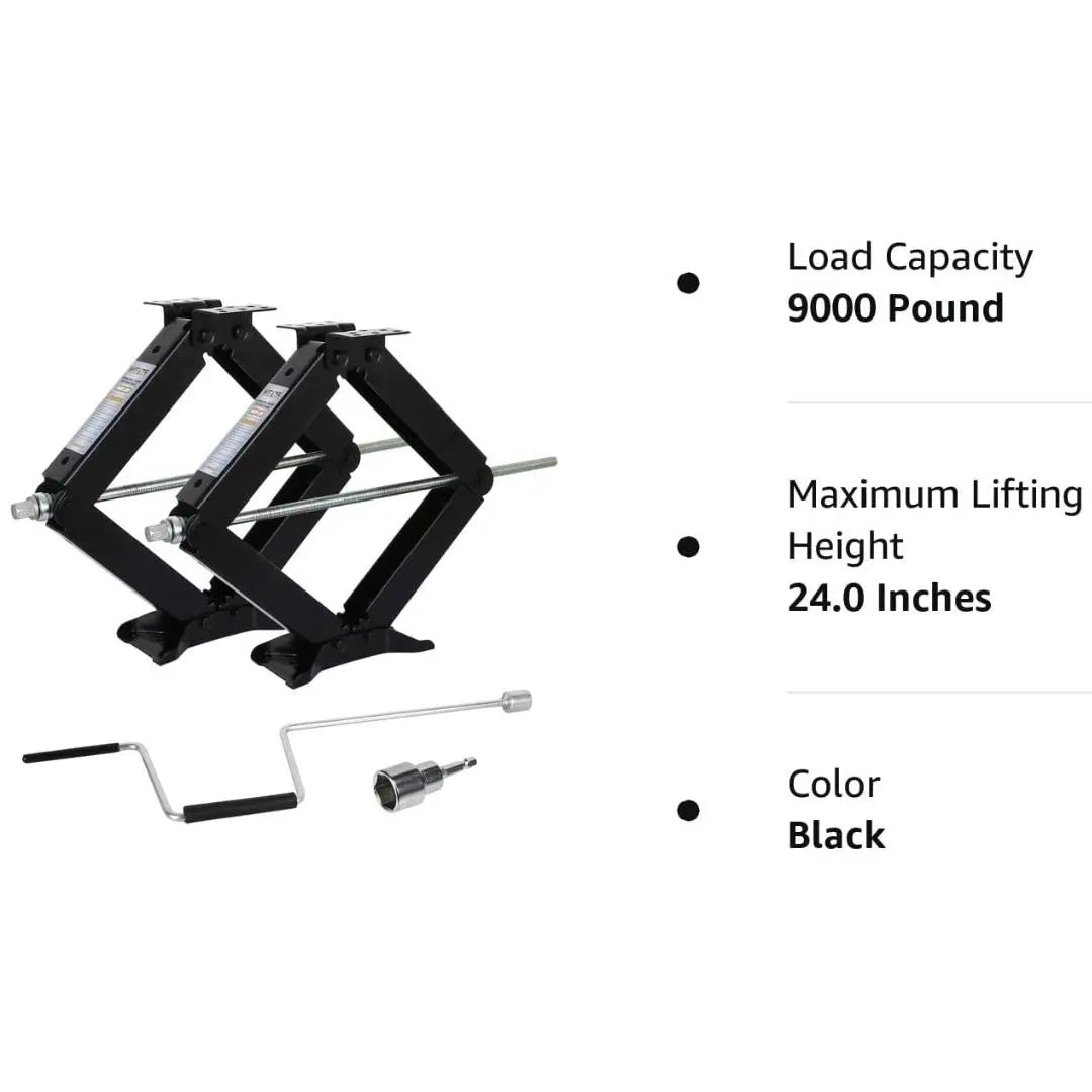 24 9000lbs RV Stabilizer Jacks - Heavy Duty Camper Trailer Leveling Scissor Jack Set of 2 with Handle - Perfect for RV, Travel Trailer, Motorhome Stabilization and Parking Leveling