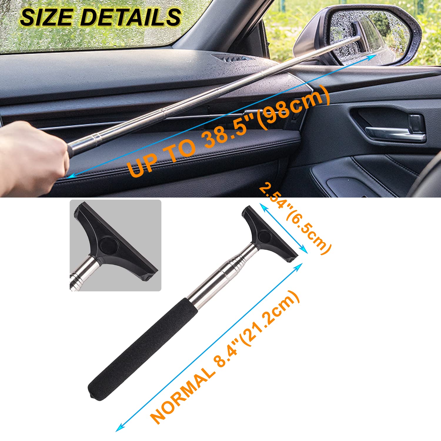 Universal Car Rearview Mirror Wiper - 2 Pack, 98cm Long Handle for Easy Cleaning - Perfect for Car Glass & Water Mist Removal