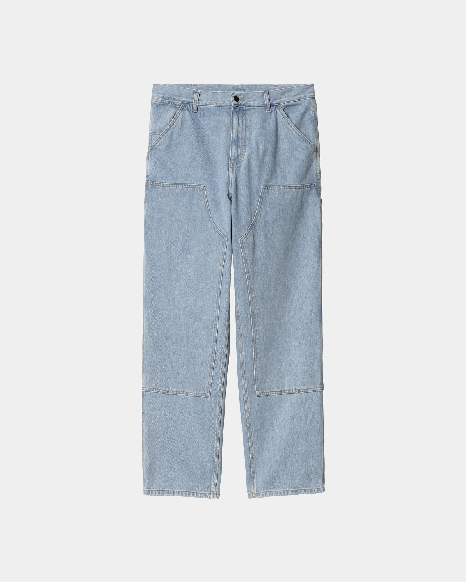 Men's Double Knee Work Pants - Heavy Stone Bleached Denim Jeans for Construction & Outdoor Work | Durable Blue Workwear for Carpenters, Mechanics & Laborers