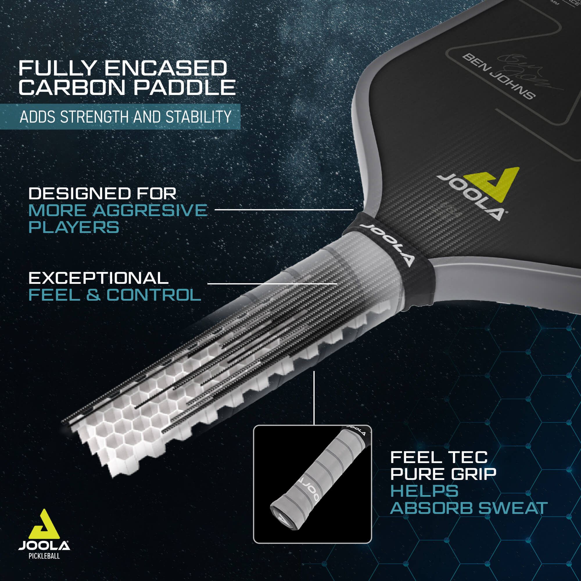 JOOLA Ben Johns Perseus CFS 14 Pickleball Paddle - Carbon Fiber Surface, Lightweight & Durable for Competitive Play - Perfect for Tournaments, Recreational Games & Outdoor Sports