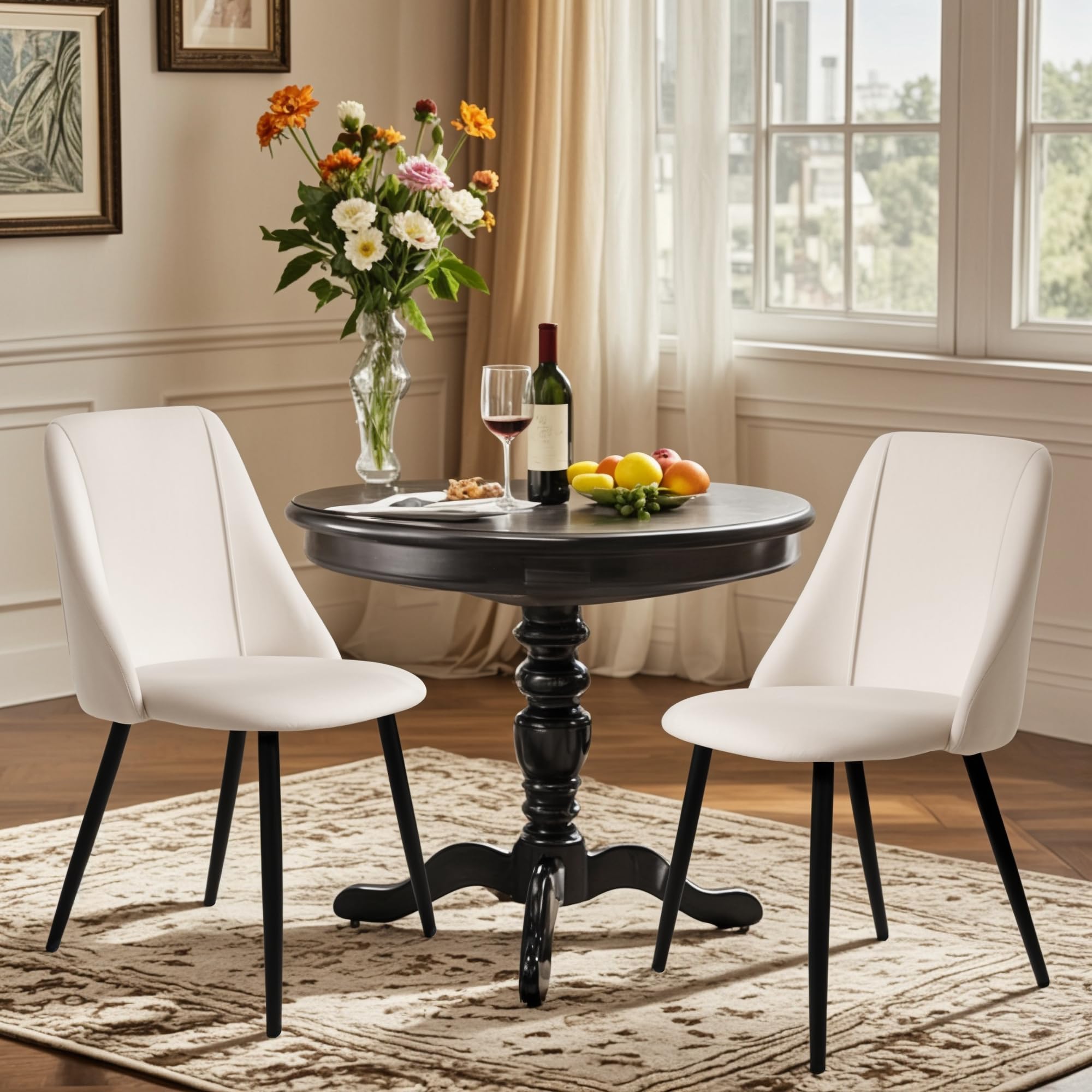 Luxury Velvet Dining Chairs Set of 2 - Modern Upholstered Kitchen Chairs with Sturdy Metal Legs - Cream White Accent Chairs for Dining Room, Kitchen & Living Room - Perfect for Home Decor & Dinner Parties