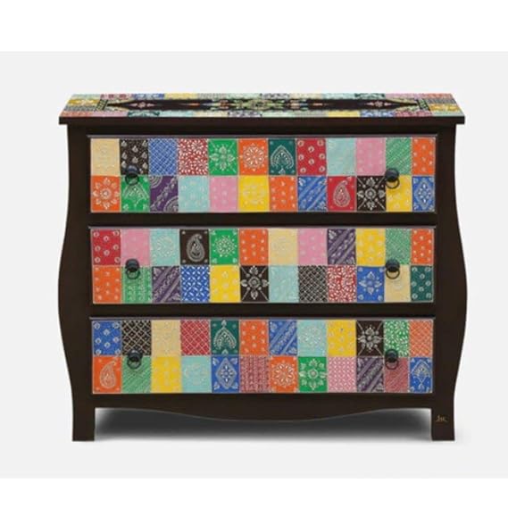 Hand Painted Solid Wood Dresser with 5 Drawers - Multi-Color Vintage Style Chest for Bedroom, Living Room & Nursery Storage