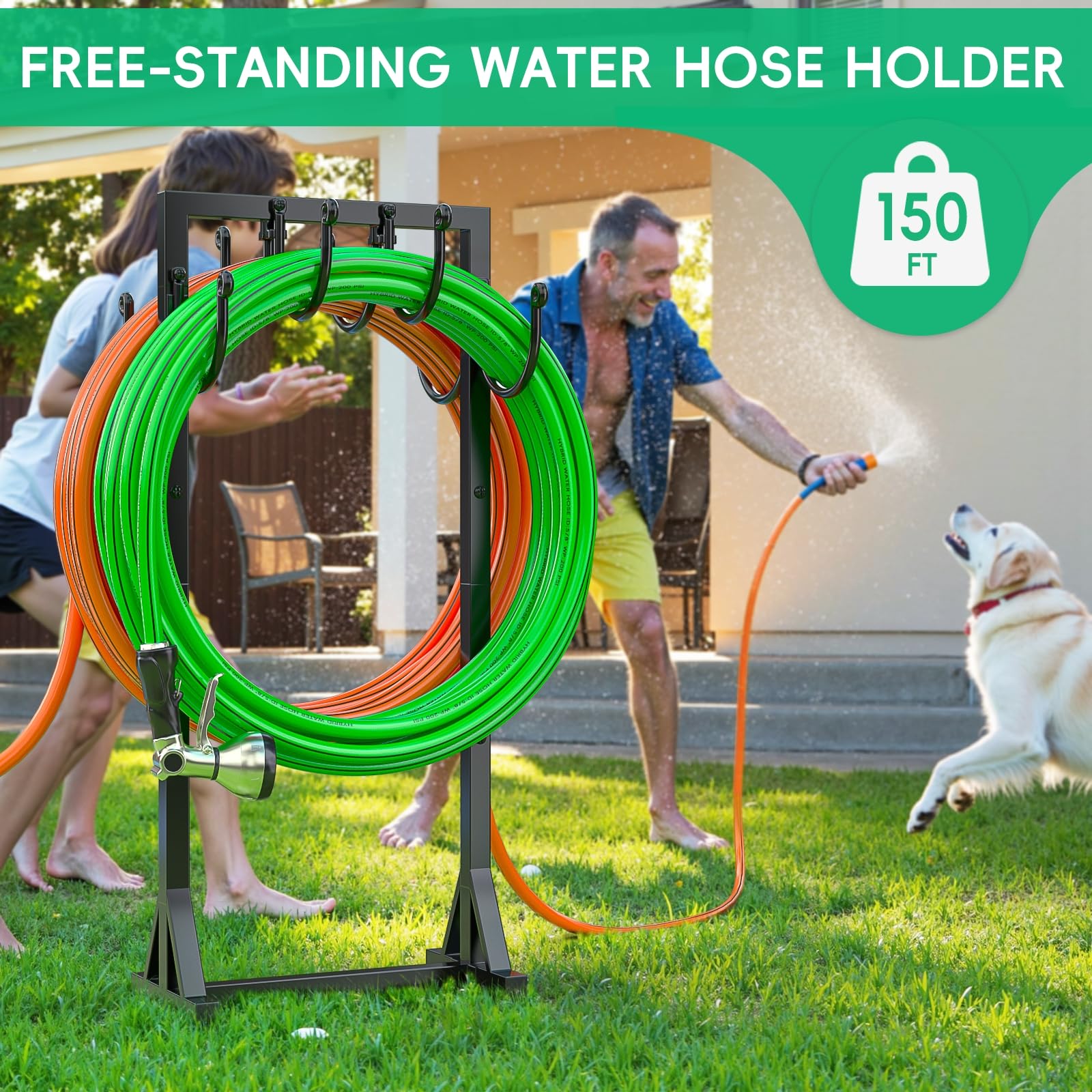 Kcysta Heavy Duty Freestanding Garden Hose Holder - Double-Sided Outdoor Metal Hose Stand Hanger Storage Rack for Yard, Lawn & Garden Watering - Perfect for Organizing Water Hoses in Backyard, Garage or Shed