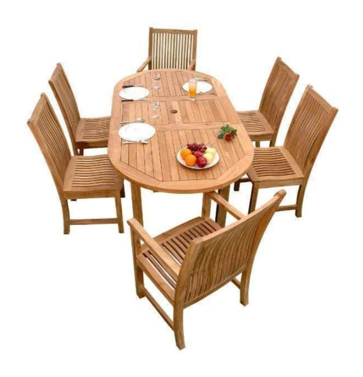 Anderson Teak Bahama Chicago 7-Piece Outdoor Dining Set - Weather-Resistant Patio Furniture for Backyard, Poolside & Garden Dining