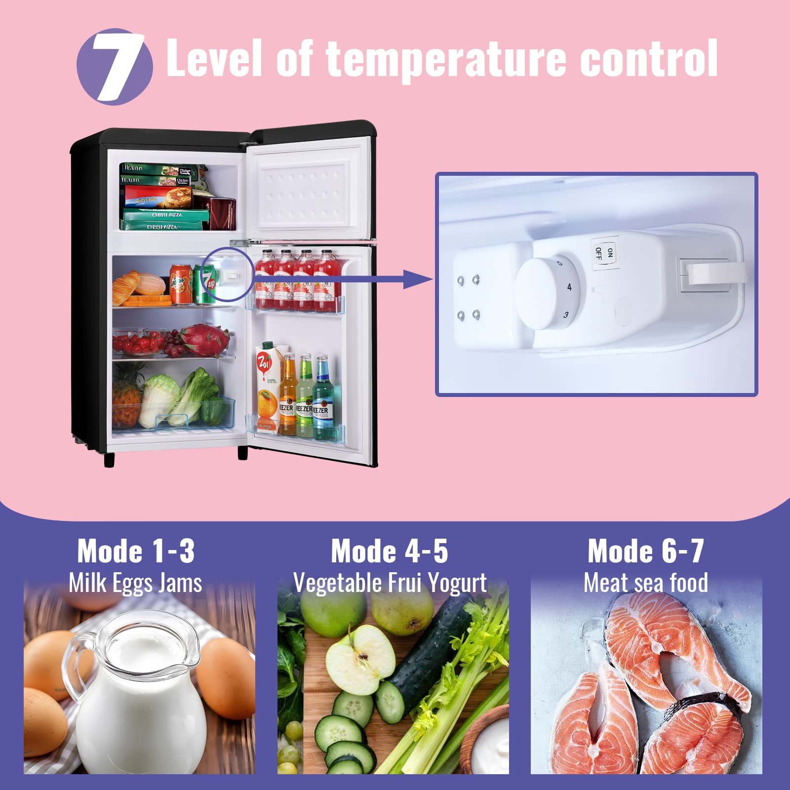3.5 Cu.Ft Mini Refrigerator with Dual Door & Adjustable Temperature - Top Mount Freezer Compact Fridge for Home, Office, Dorm - Perfect for Small Spaces, Bedrooms & Apartments (Black)
