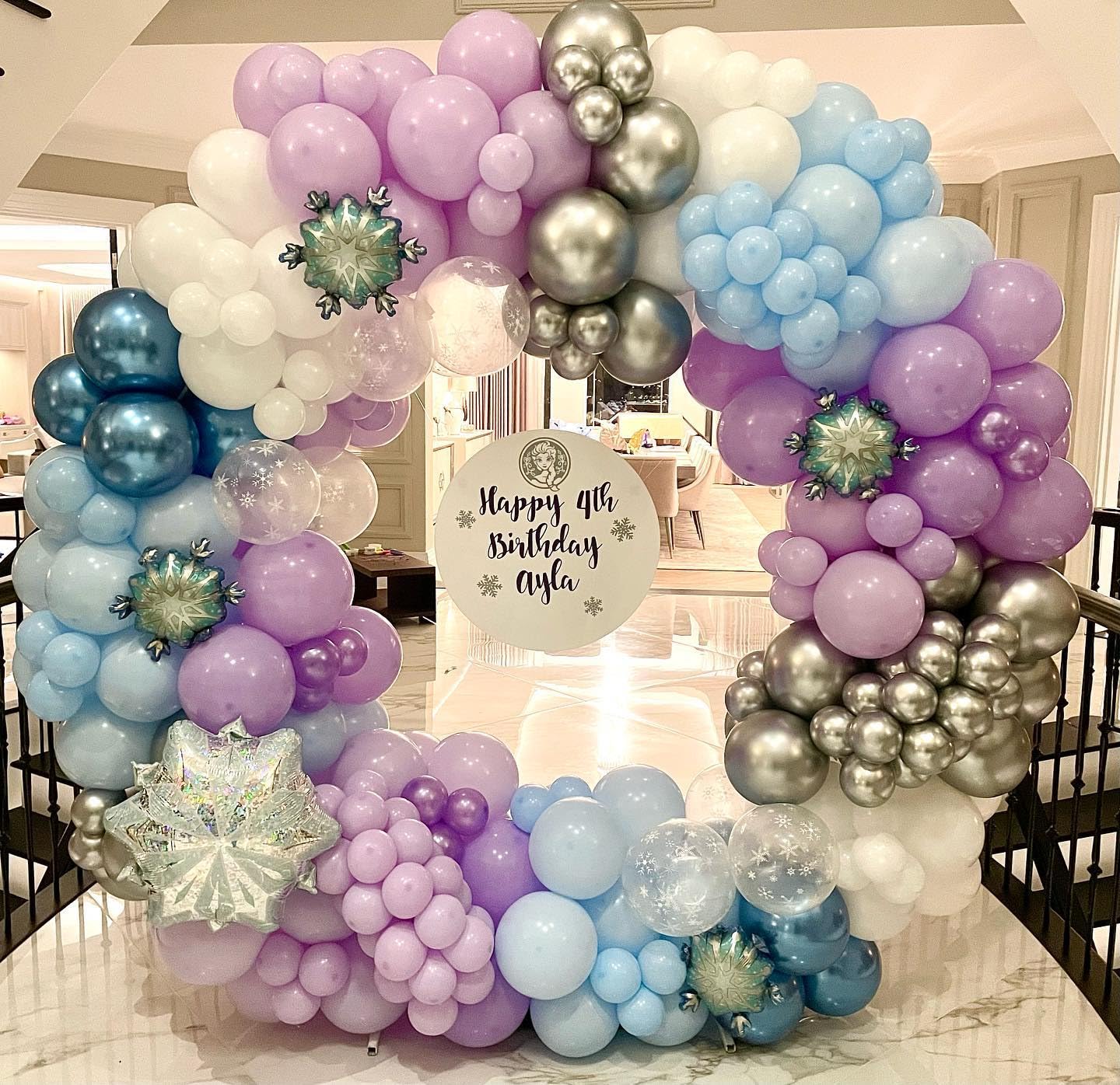 50pcs Frozen Themed Balloons - 12 Inch Purple Blue White & Silver Snowflake Balloons for Birthday Party, Baby Shower, Winter Wedding Decorations | Disney Frozen Party Supplies, Ice Princess Theme Decor, Christmas Celebration