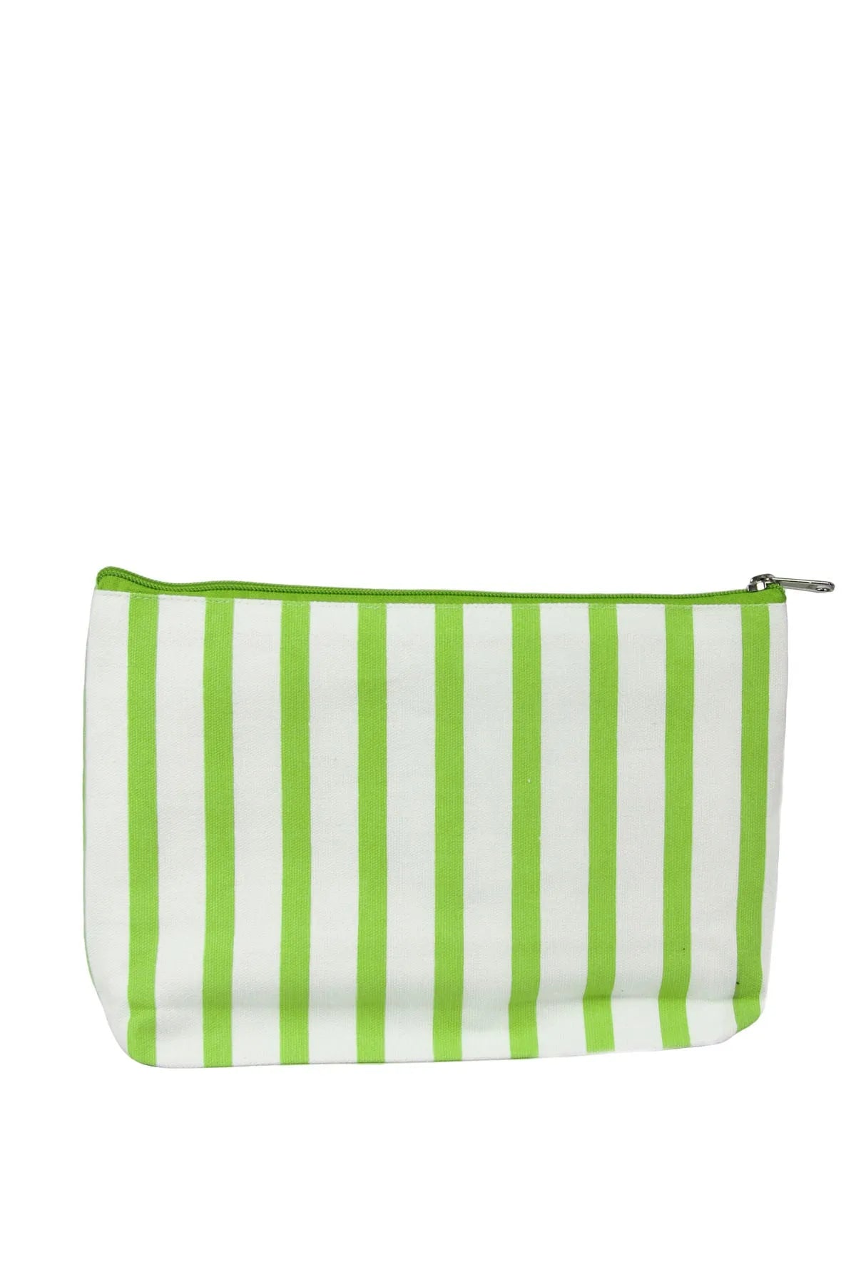 Stylish White and Green Striped Cosmetic Bag for Women - Waterproof Makeup Travel Organizer - Perfect for Gym, Travel, and Daily Essentials Storage