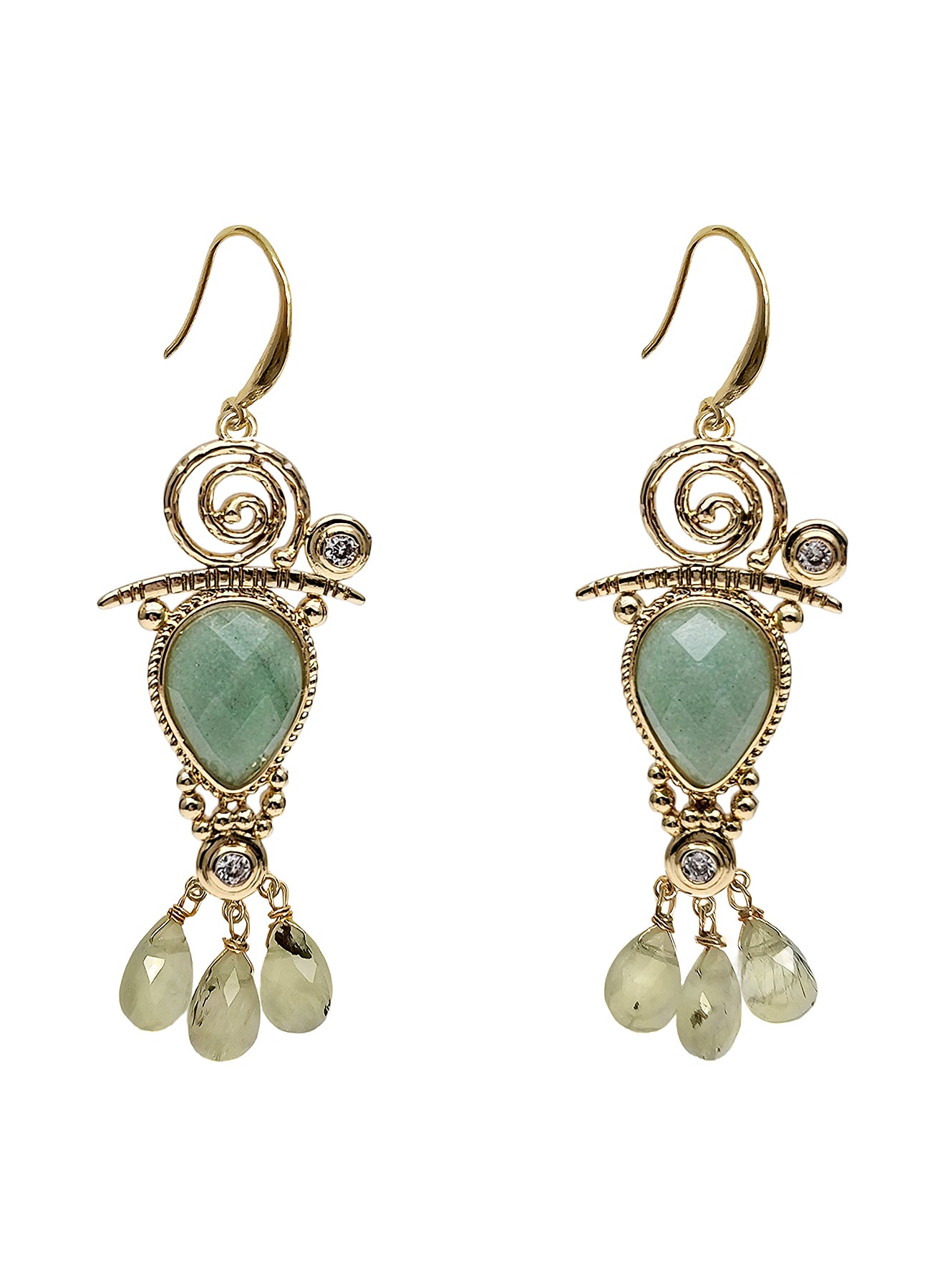 Green Gemstone Chandelier Earrings PE016 - Elegant Dangle Earrings for Women, Perfect for Weddings, Parties & Special Occasions