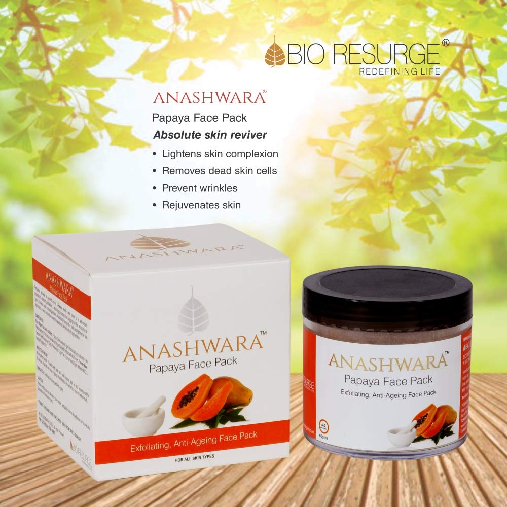BIO RESURGE LIFE Anashwara Papaya Face Mask - Anti-Aging Wrinkle & Dark Spot Treatment, Brightening & Exfoliating, 60g - Perfect for Daily Skincare Routine & Glowing Complexion