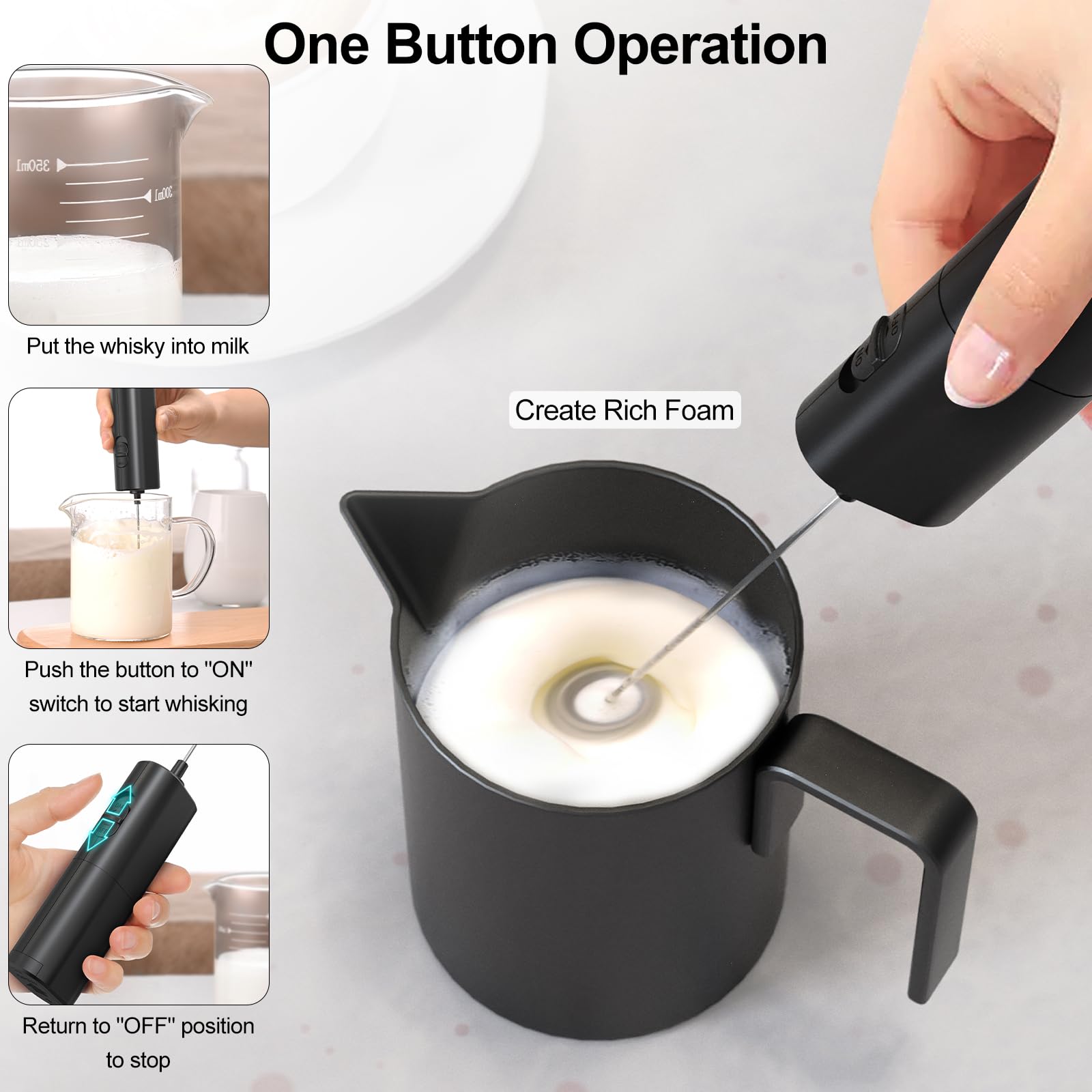 COKUNST Handheld Milk Frother - Battery Powered Mini Whisk & Drink Mixer for Coffee, Matcha, Latte, Cappuccino & Hot Chocolate | Portable Foam Maker for Home, Office & Travel Use
