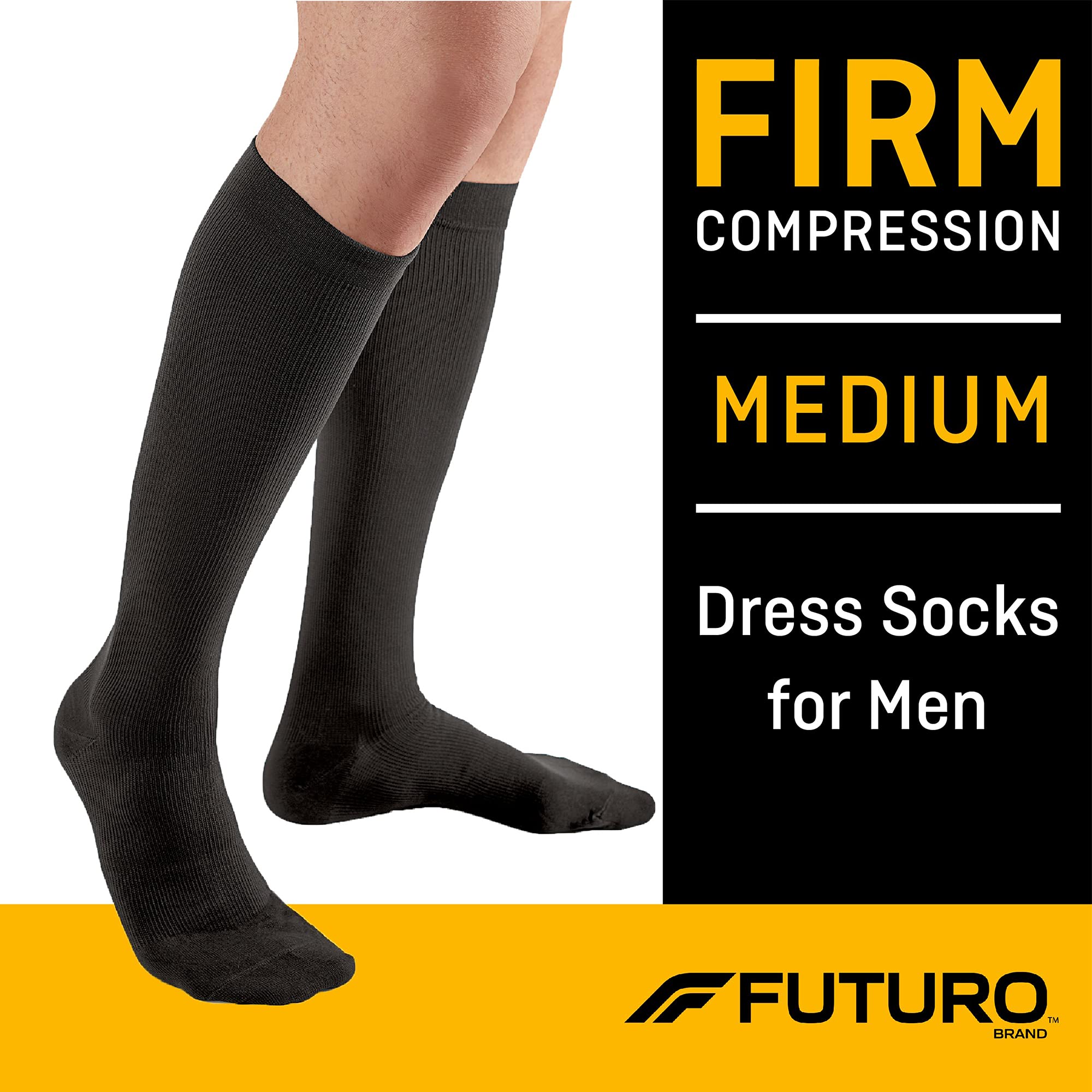 FUTURO Men's Firm Compression Dress Socks - Medium Support, Black (6-Pack) - Ideal for Work, Travel & Everyday Comfort