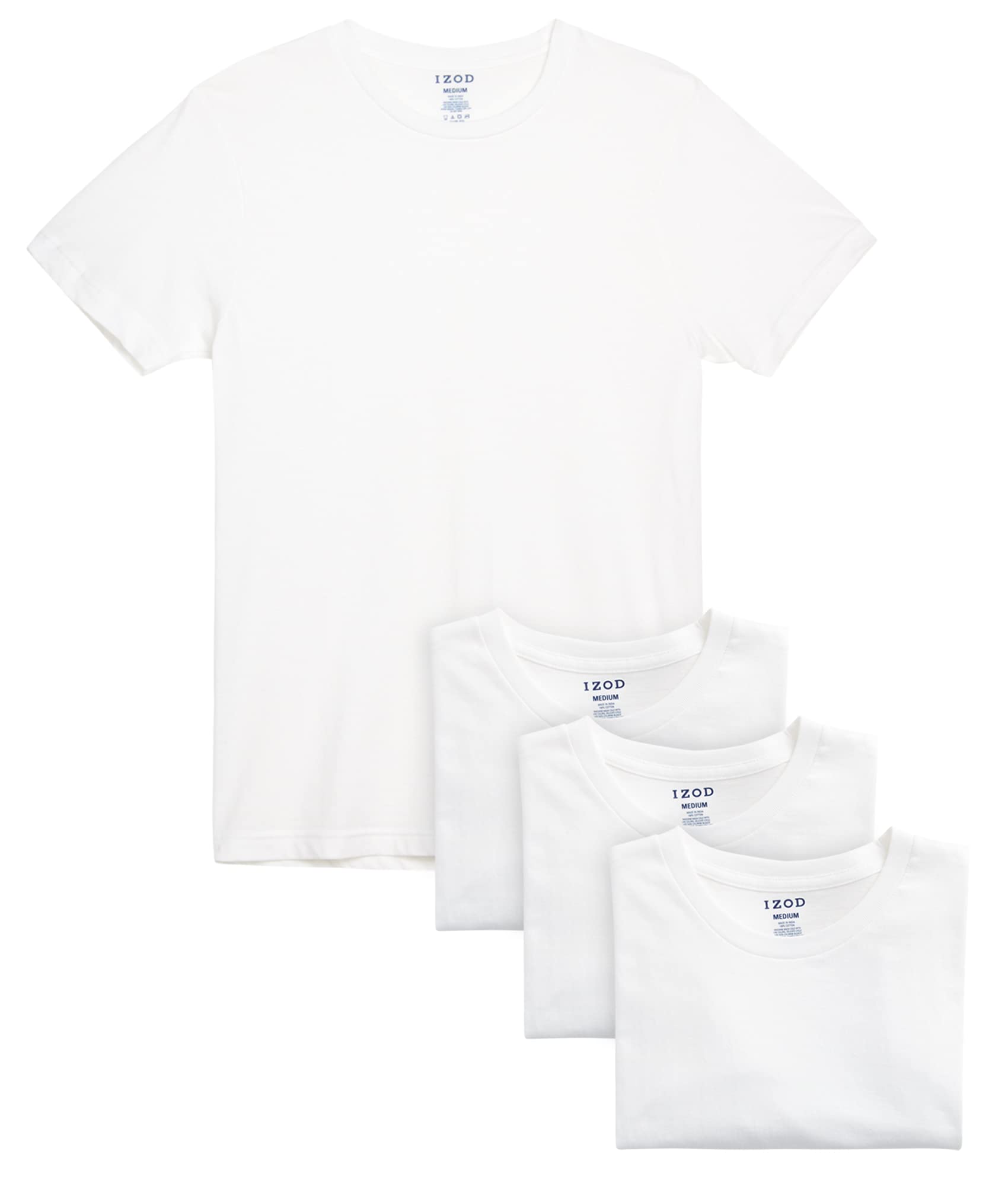 IZOD Men's Soft Breathable Cotton Crew Neck Undershirts 4-Pack - Moisture Wicking Comfort for Everyday Wear & Layering