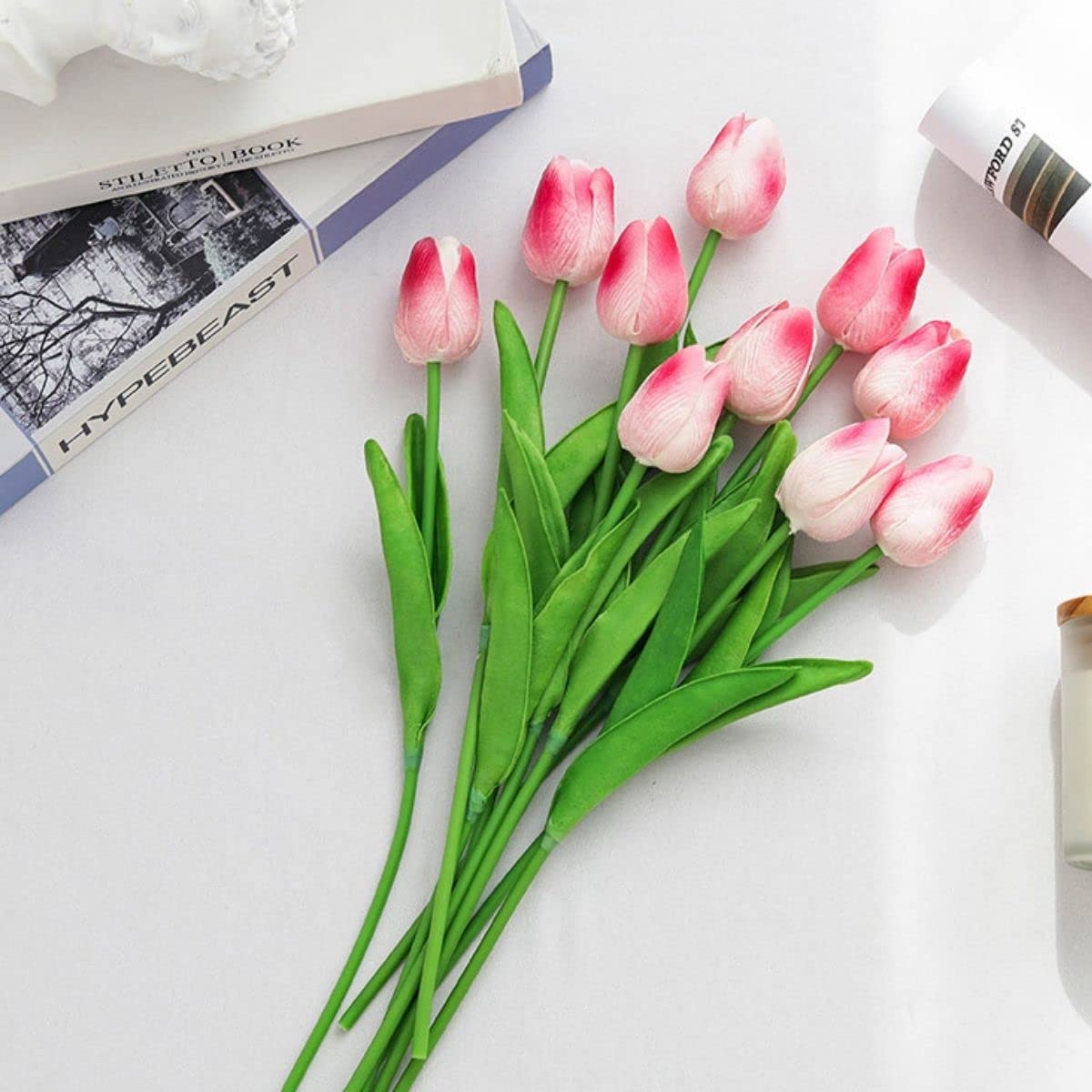 30 Pcs Real Touch Artificial Tulip Flowers - Fake Latex Tulips for Spring Home Decor, Wedding & Party Decorations (Pink) | Perfect for Centerpieces, Table Arrangements & DIY Floral Projects