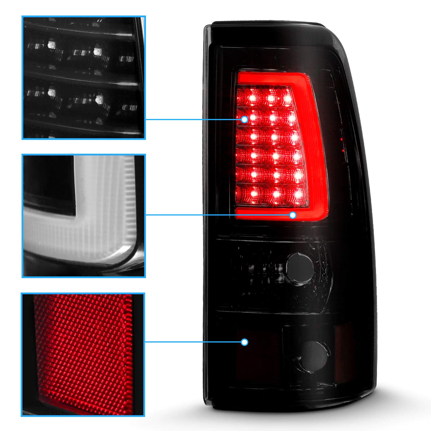 1999-2006 GMC Sierra & 1999-2002 Chevy Silverado LED Tail Lights - Dark Black C-Type Brake Lamp Set (Pair) for Improved Visibility & Style - Perfect for Night Driving & Custom Truck Upgrades