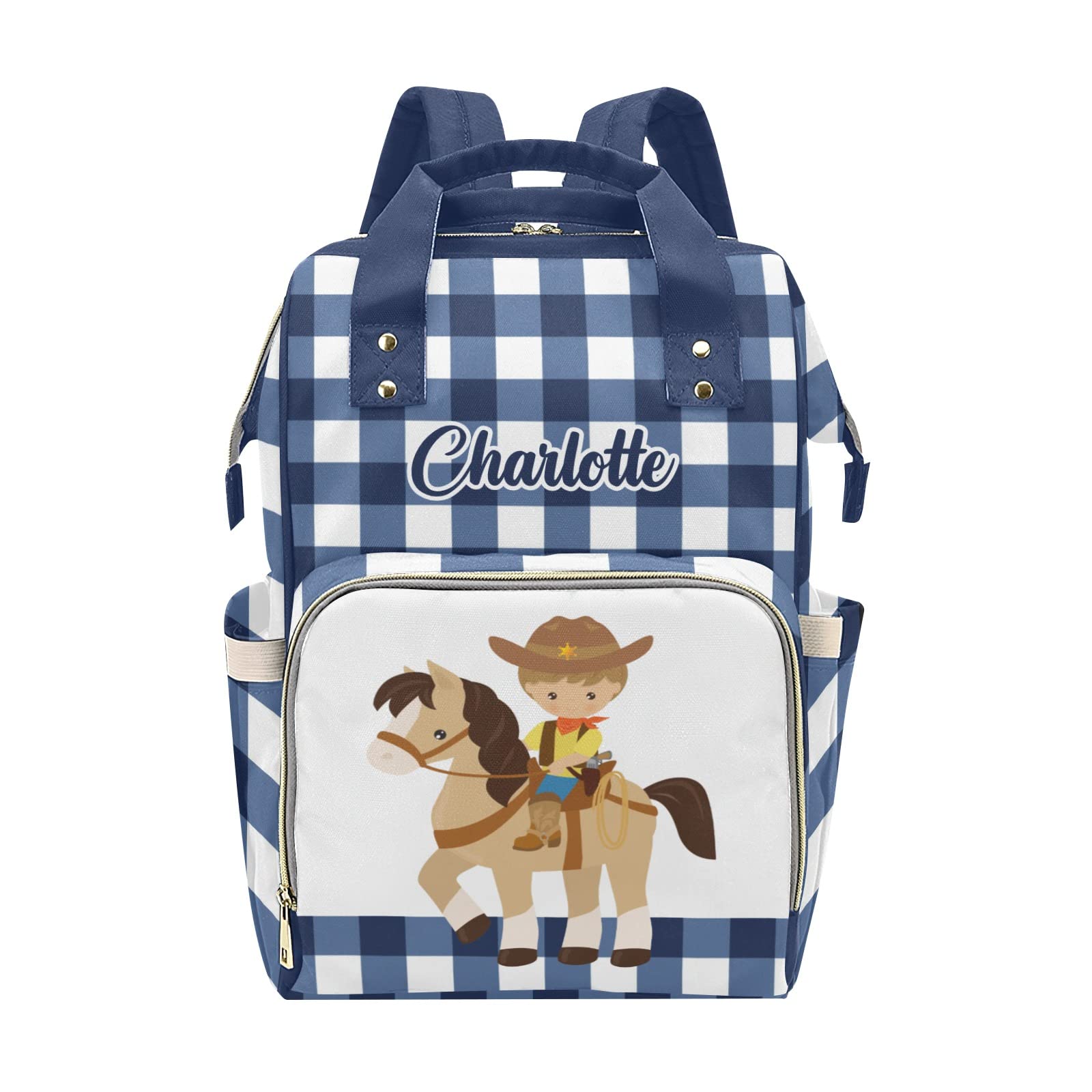 Personalized Diaper Bag Backpack Tote - Custom Baby Shower Gift for Moms, Cowboy Plaid Blue Design - Perfect for Travel, Outings & Everyday Use with Baby Essentials