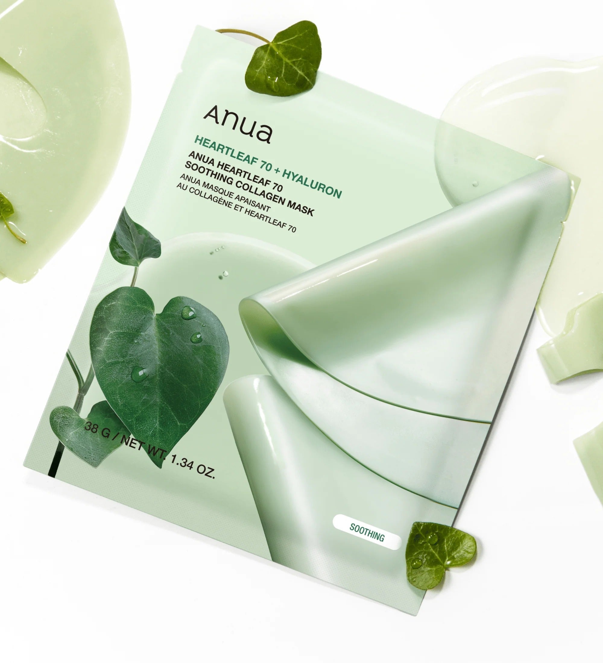 ANUA Heartleaf 70 Soothing Collagen Face Mask - Korean Skincare for Sensitive Skin (4pcs/Box) | Hydrating & Calming Treatment for Acne, Redness & Irritation - Perfect for Post-Workout or After Sun Care