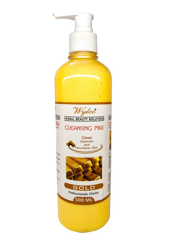 Wylco Herbal Beauty Solution Cleansing Milk with Gold Extract - Deep Cleansing & Nourishing Face Wash for Smooth, Soft & Hydrated Skin | Gentle Moisturizing Facial Cleanser (500ml) | Perfect for Daily Skincare Routine & Makeup Removal