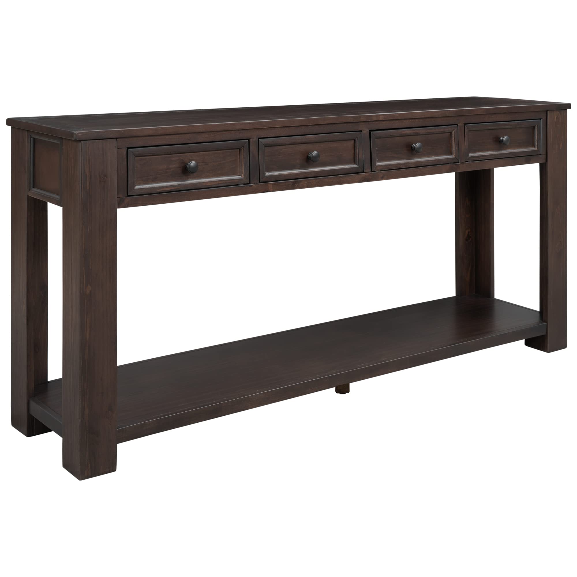 JULYFOX 63 Inch Rustic Console Table with 4 Drawers & Shelf - 30 Inch Height Solid Wood Entryway Table for Hallway, Living Room & Office - Espresso Finish | Perfect for Home Decor, Entry Storage & Workspace Organization