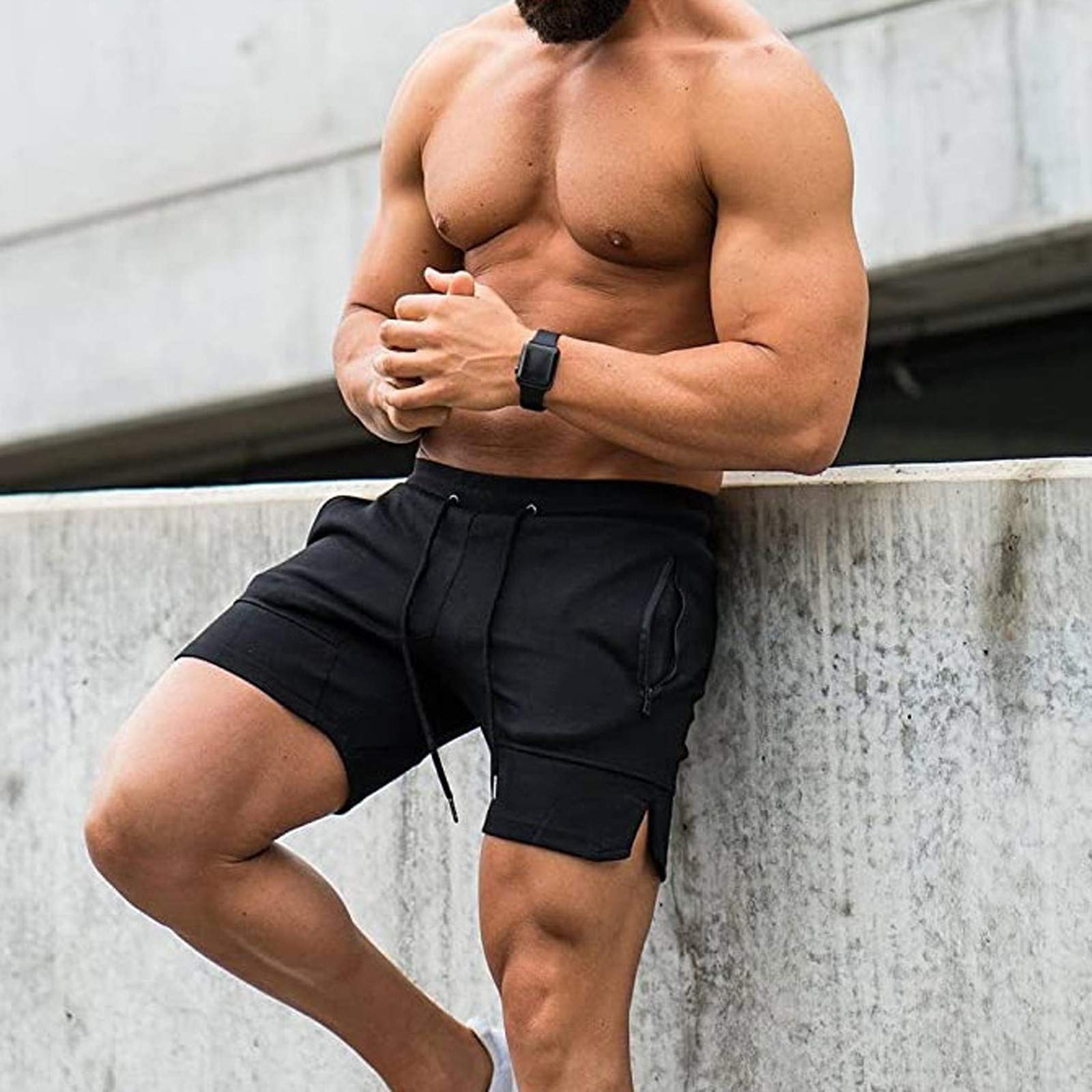 **Men's Workout Shorts with Zip Pocket - Athletic Running Jogging Fitness Training Pants for Summer - Black - Perfect for Gym, Outdoor Sports & Casual Wear**