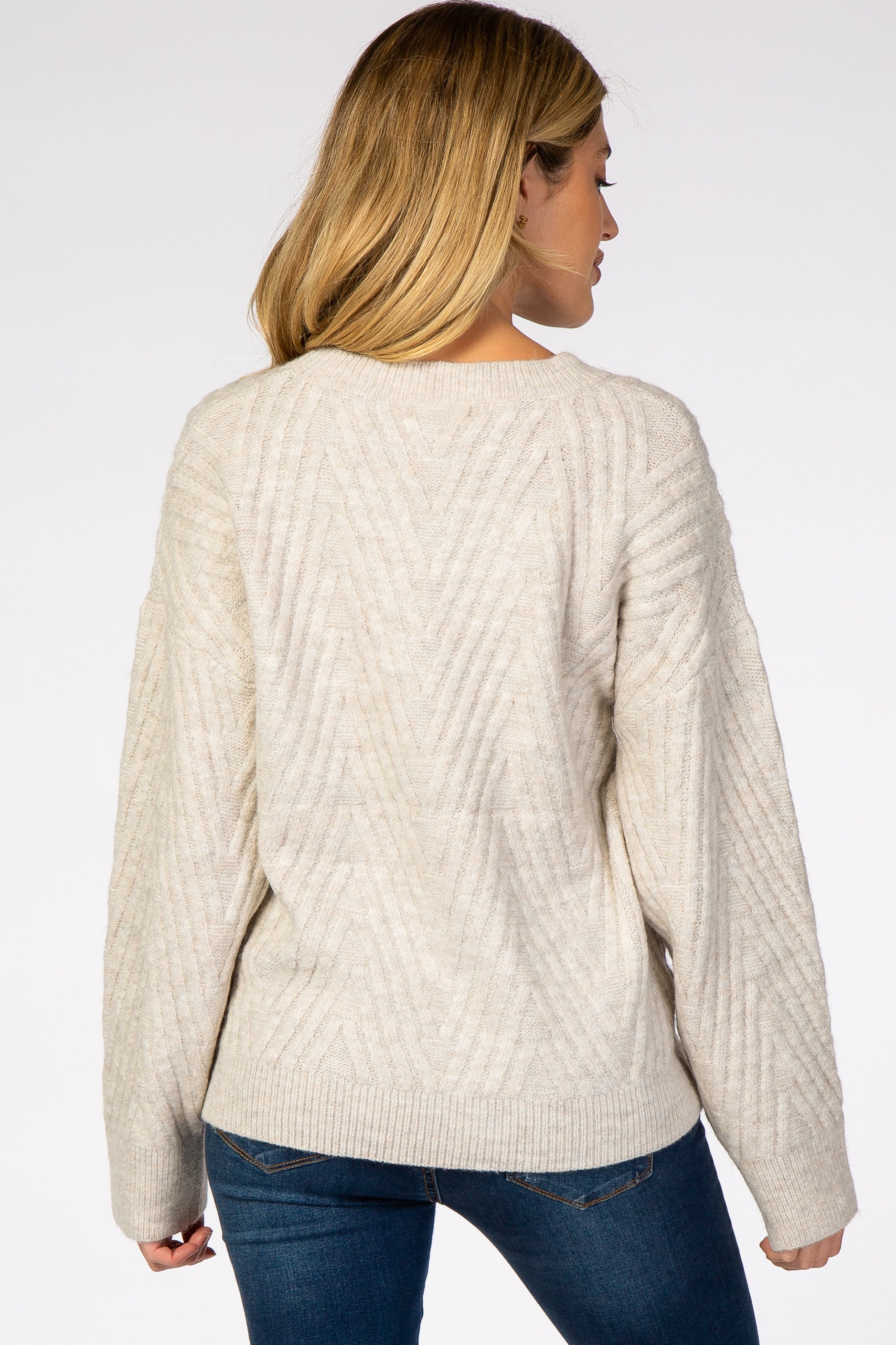 Soft Beige Ribbed Maternity Sweater for Women - Cozy Brushed Knit Pregnancy Top for Casual Wear & Nursing Comfort
