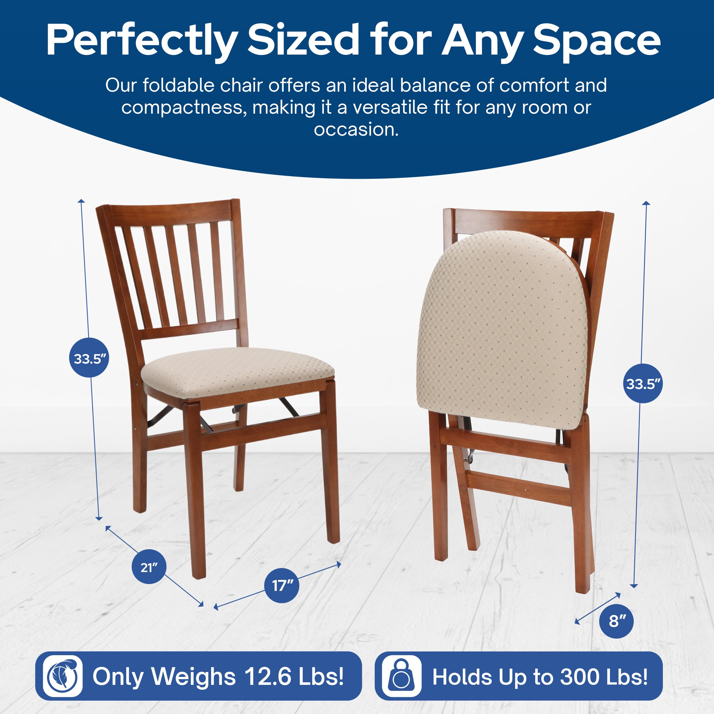 Stakmore School House Folding Chair Set of 2 - Fruitwood Finish, 8.25D x 17W x 35.5H Inches - Space-Saving Stackable Chairs for Classrooms, Events, and Home Use