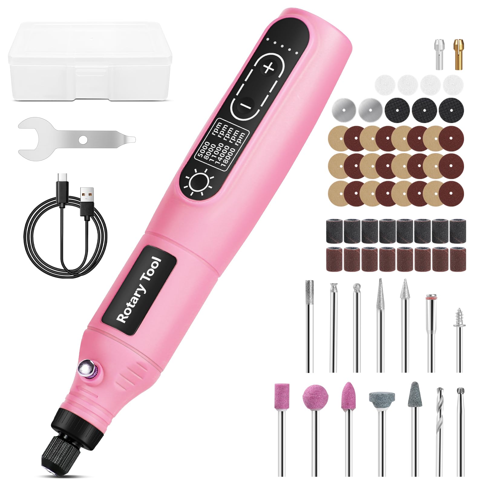 3.7V Cordless Rotary Tool Kit with 2.0Ah Li-ion Battery & 68 Accessories - 5-Speed USB Charging Mini Rotary Tool for DIY, Crafting, Jewelry Making, Wood Carving, and Precision Metal Work - Perfect for Home Repair, Hobby Projects & Small Detail Work
