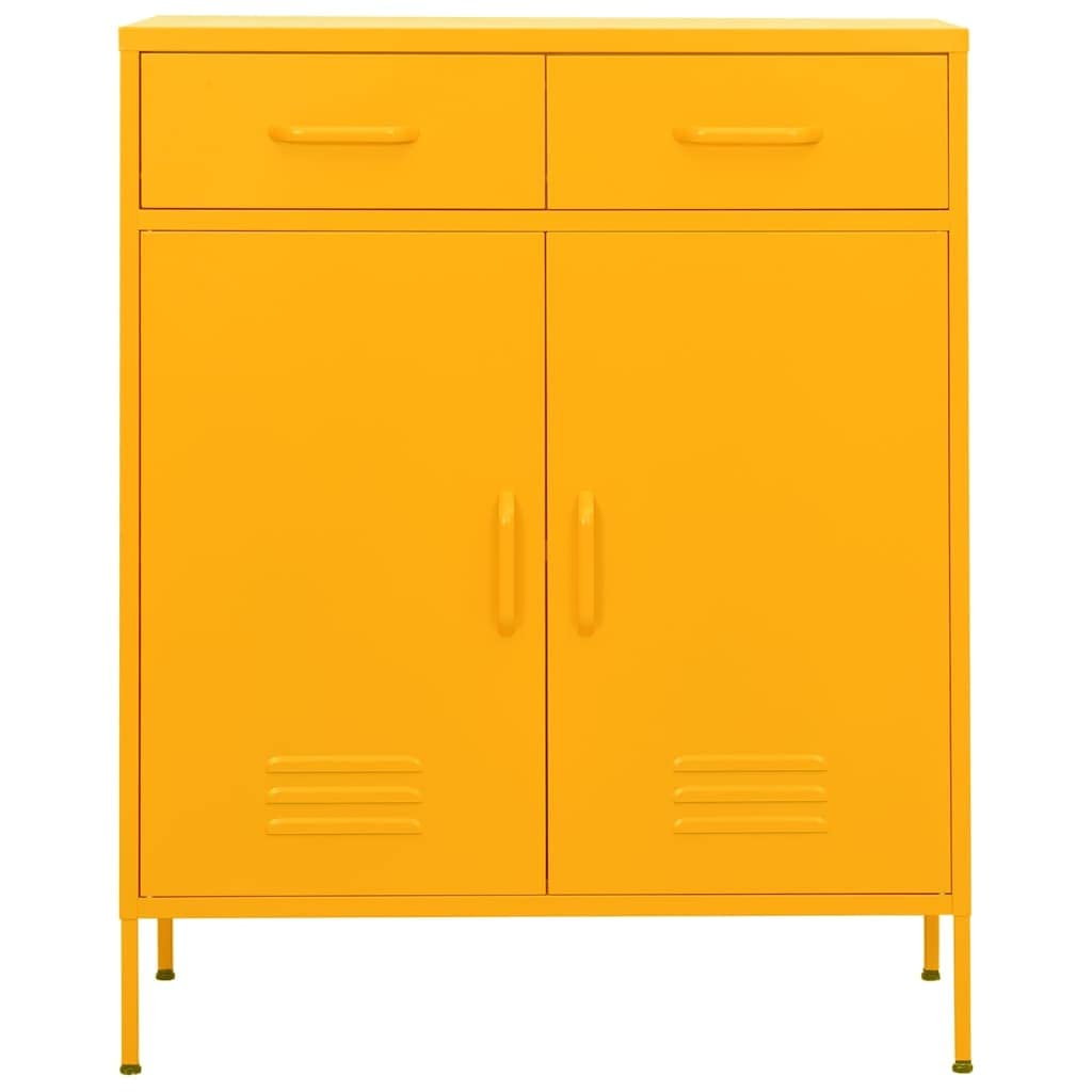 vidaXL Mustard Yellow Steel Storage Cabinet - Freestanding File Cabinet with Drawers for Home Office Organization, Industrial Style Filing Storage | Perfect for Office Supplies, Document Storage & Workspace Organization