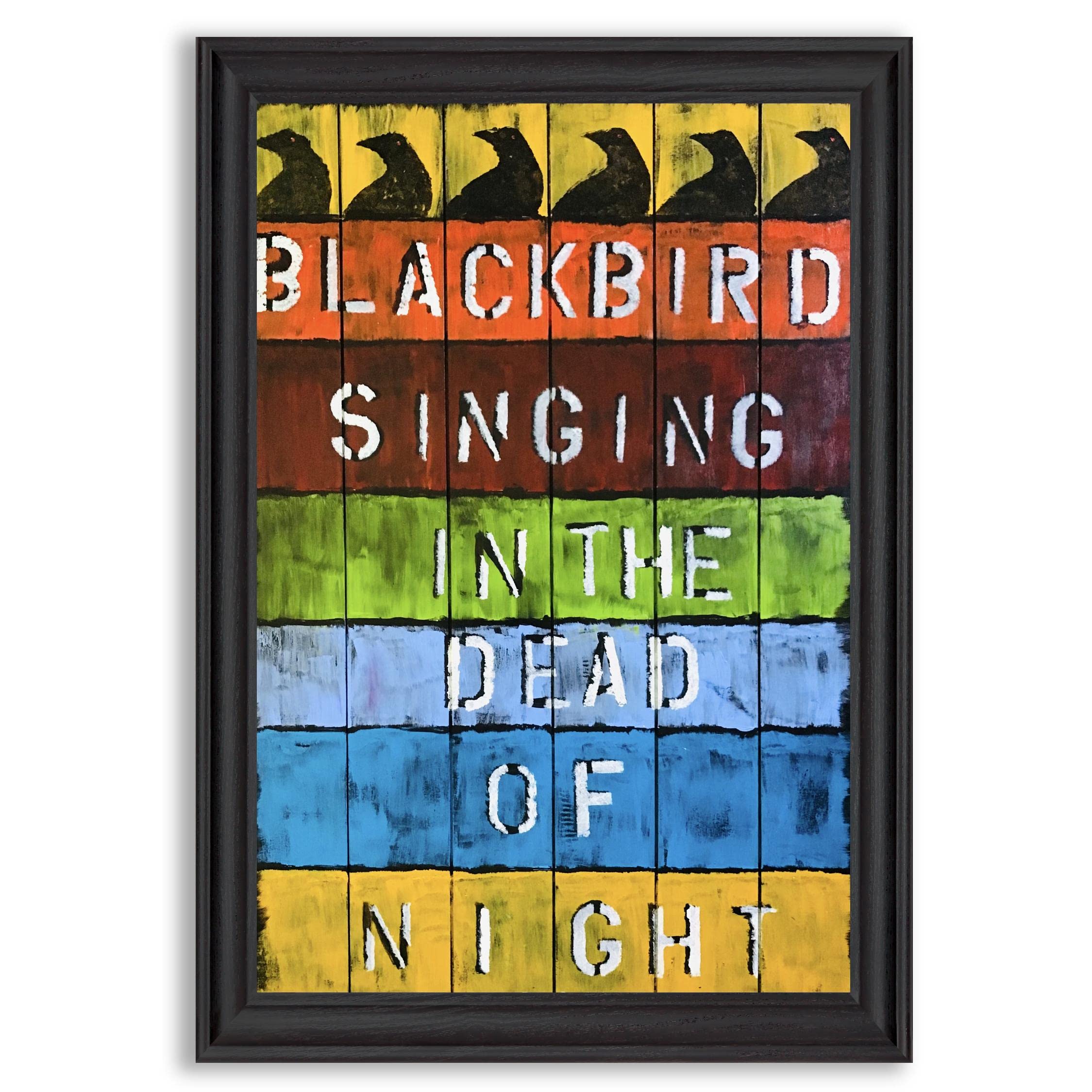 Blackbird Singing in The Dead of Night Framed Canvas Wall Art - Funny Primitive & Ethnographic Home & Office Decor - Bedroom, Living Room, Office Wall Art by Dave Smykal - Perfect for Modern, Boho & Eclectic Interior Design