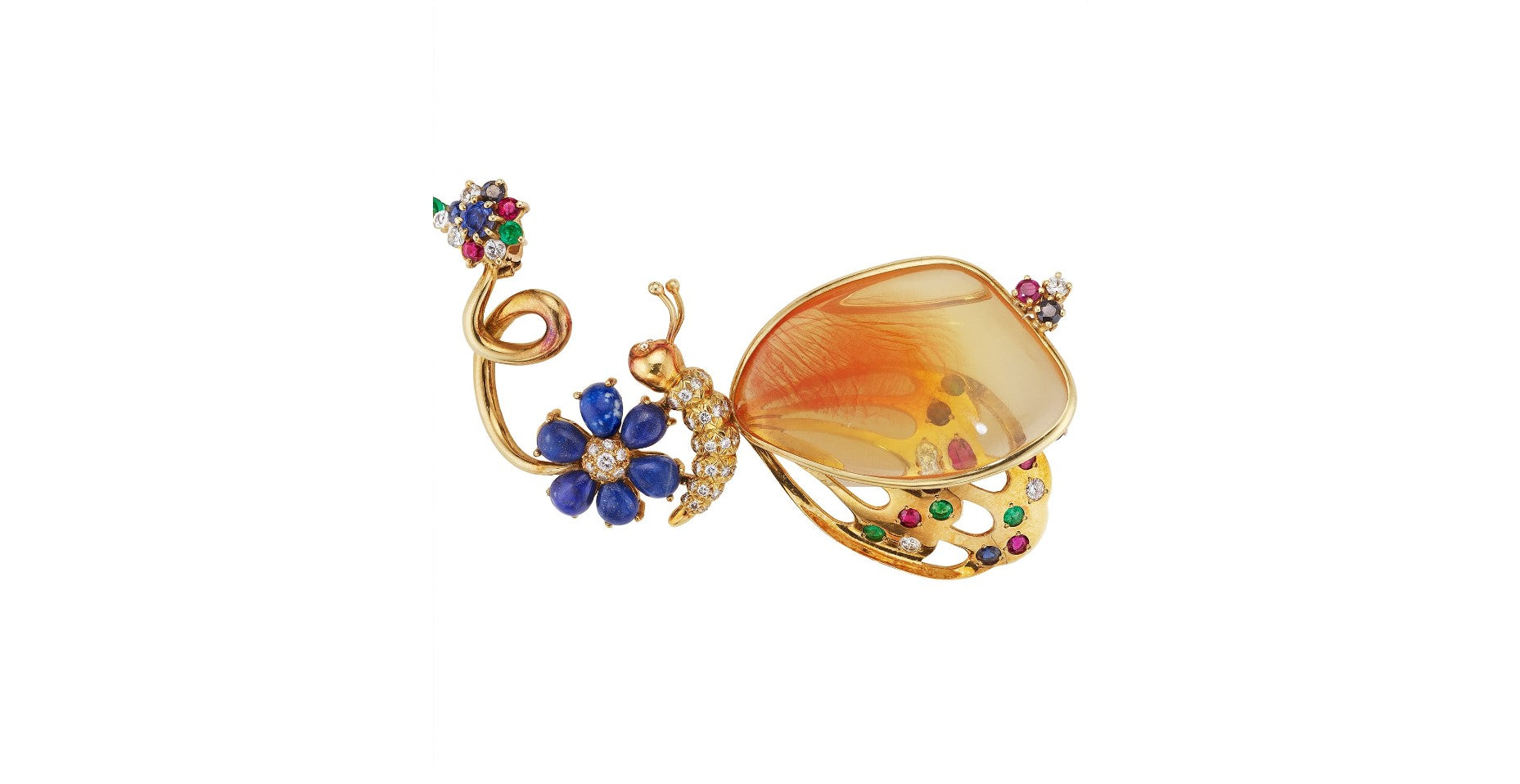 0.80 Carat Sapphire 0.65 Carat Diamond 0.60 Carat Ruby & Emerald 18K Yellow Gold Brooch Pin - Elegant Jewelry Gift for Women, Perfect for Weddings, Anniversaries & Special Occasions