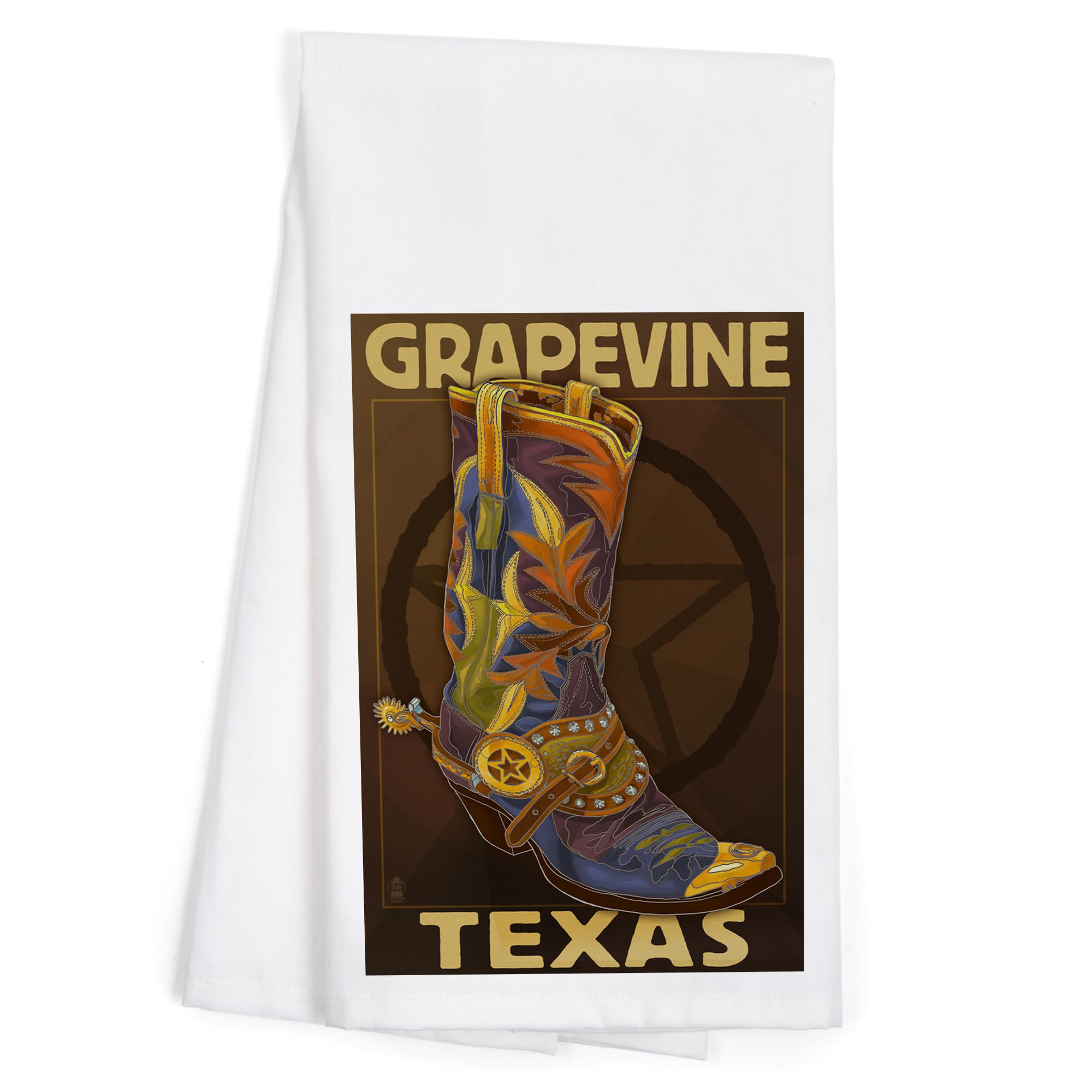 Lantern Press Grapevine Texas Boot and Star Cotton Tea Towel - 100% Cotton Decorative Hand Towel for Kitchen, Home Decor & Gift - Perfect for Drying Dishes, Farmhouse Decor, and Country Style Kitchens