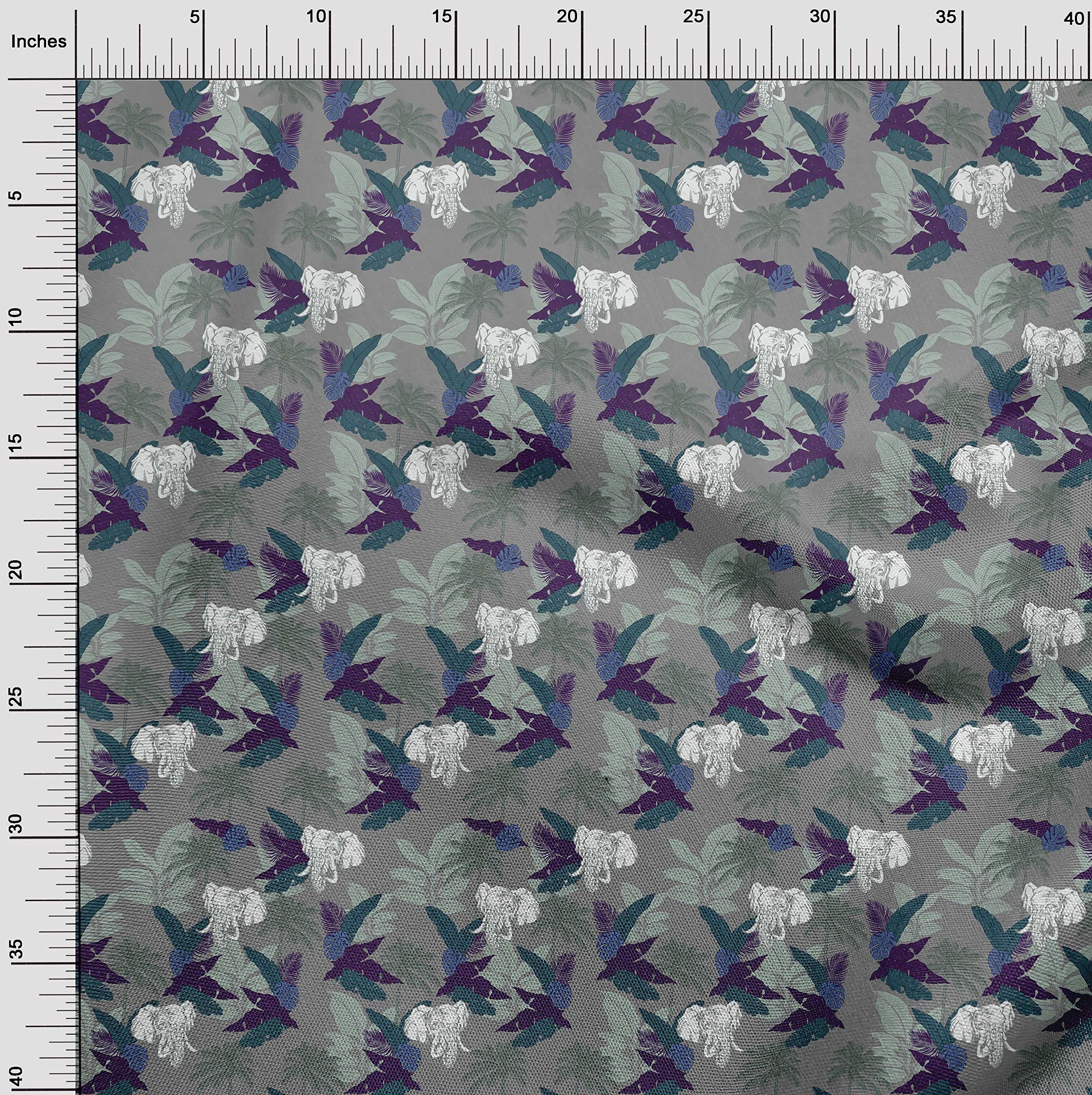 oneOone Polyester Spandex Gray Tropical Print Fabric - 56 Inch Wide (210 GSM) for Sewing, DIY Crafts, Quilting & Apparel Making - Perfect for Summer Dresses, Swimwear & Home Decor Projects