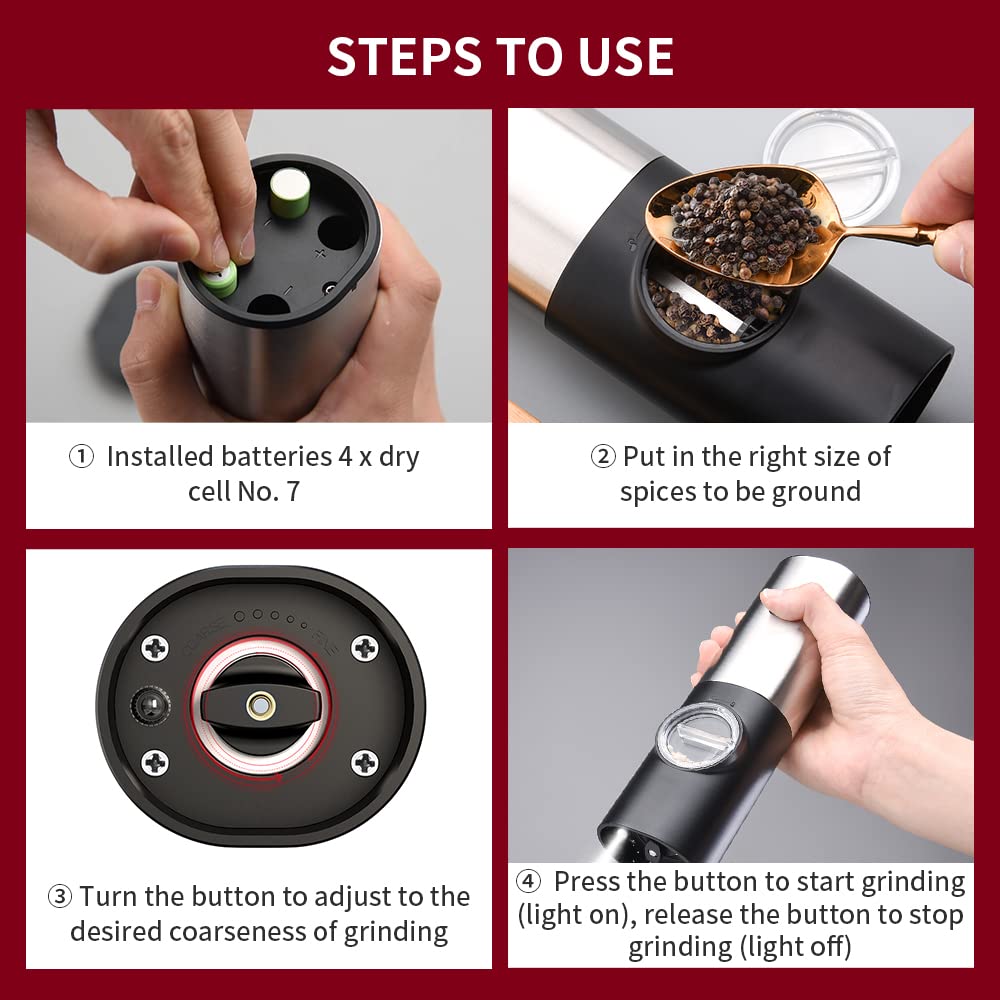 Premium Electric Salt and Pepper Grinder Set - Rechargeable Stainless Steel Spice Mill with Ceramic Blades, Adjustable Coarseness & LED Light - Perfect for BBQ, Cooking, Dining Table & Kitchen Use
