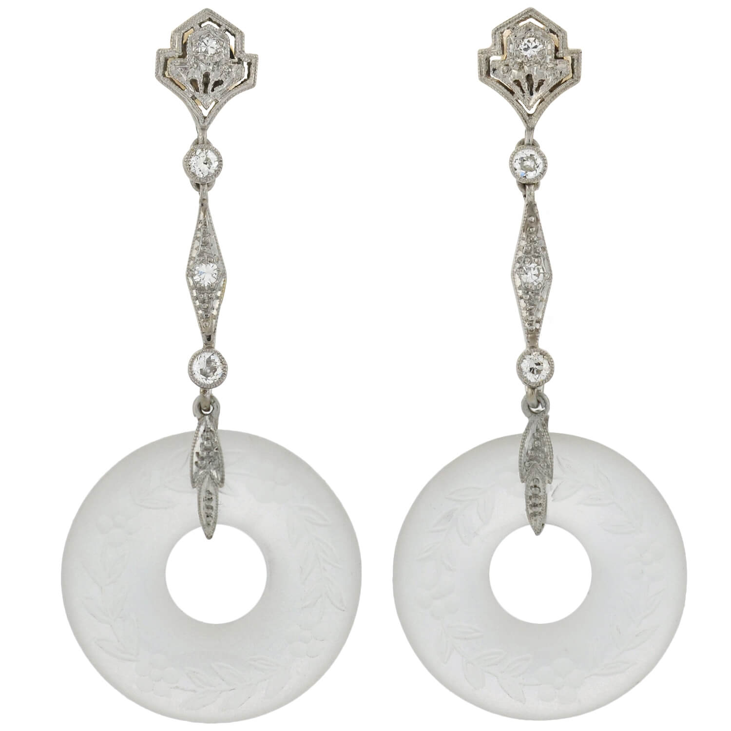 Art Deco Platinum Diamond, Jadeite, Onyx & Rock Crystal Convertible Earrings – Vintage Luxury Jewelry for Weddings, Parties & Special Occasions