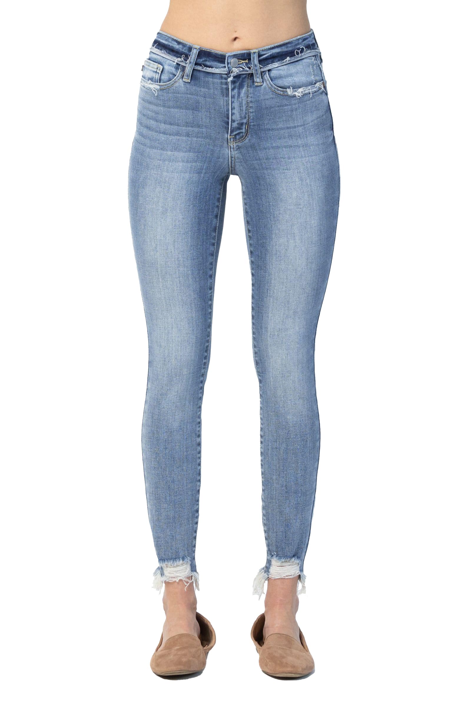Judy Blue Women's Mid-Rise Stretch Skinny Jeans with Comfort Waistband - Perfect for Casual Wear, Office & Night Out