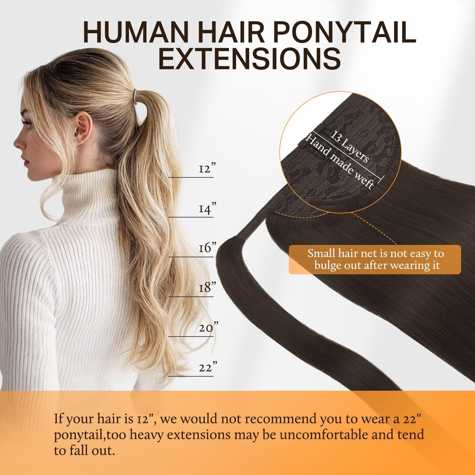DOORES 20 Inch Clip-in Ponytail Extensions - 90g Real Human Hair, Dark Brown, Straight Hairpiece for Women - Perfect for Parties, Weddings & Everyday Styling