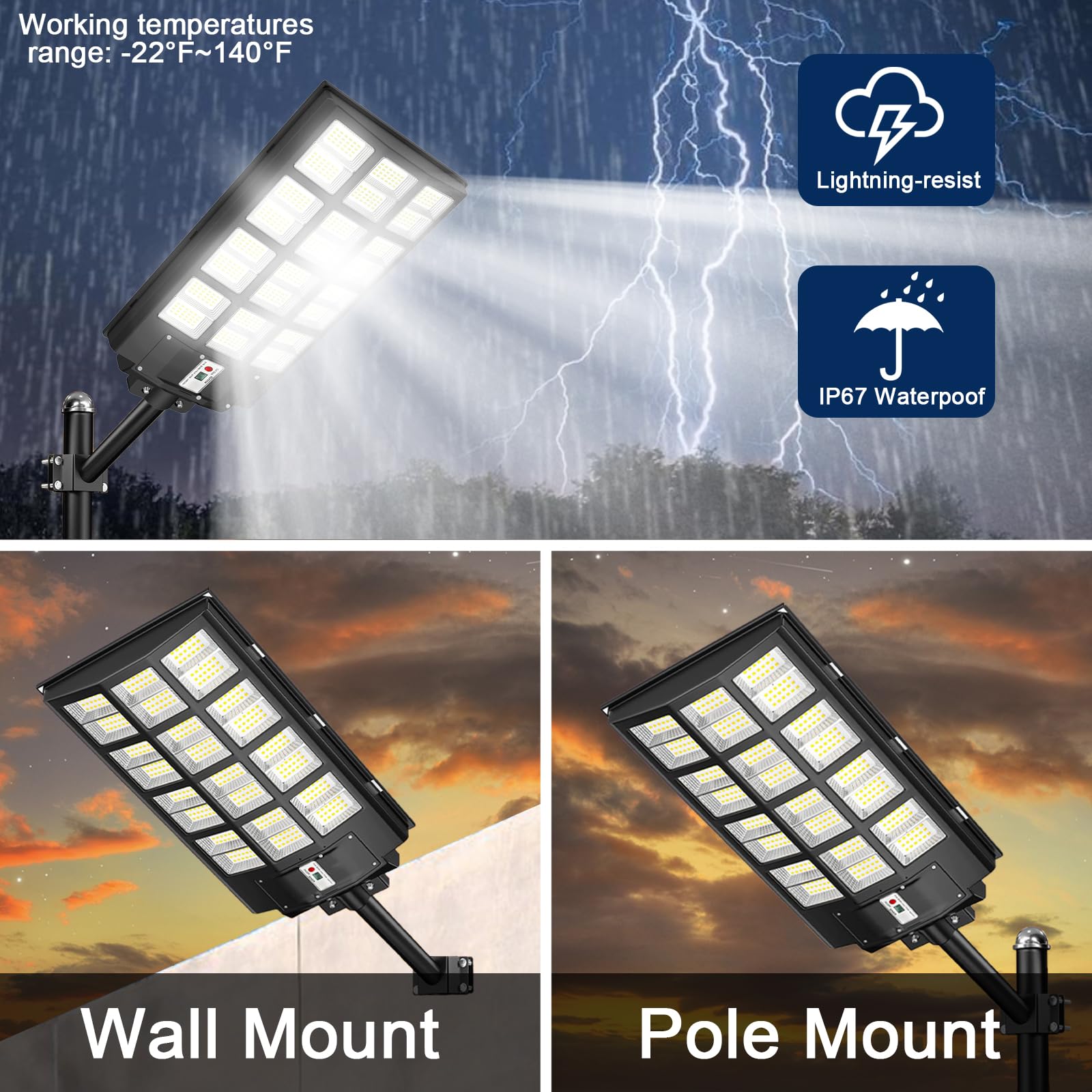 2000W Solar Street Lights Outdoor, 250000lm Dusk to Dawn Flood Lights with Motion Sensor & Waterproof - Smart App Control for Driveway, Garden, Patio, and Backyard Security Lighting