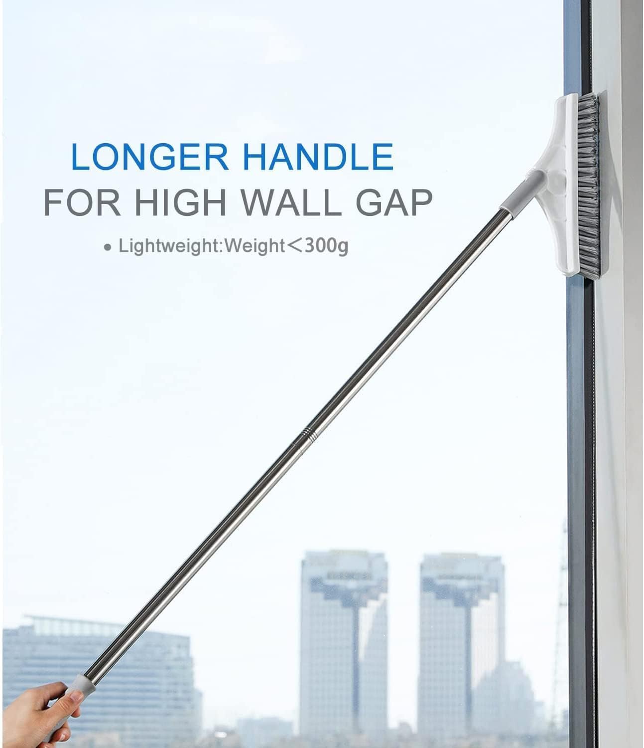 Long Handle Grout Brush with V-Shape Stiff Bristles & Squeegee - 120° Rotating Tile Cleaning Brush for Bathroom, Kitchen & Floor (2-in-1 Scrubber & Wiper) - Perfect for Grout Lines, Tile Floors, Shower Cleaning & Home Maintenance