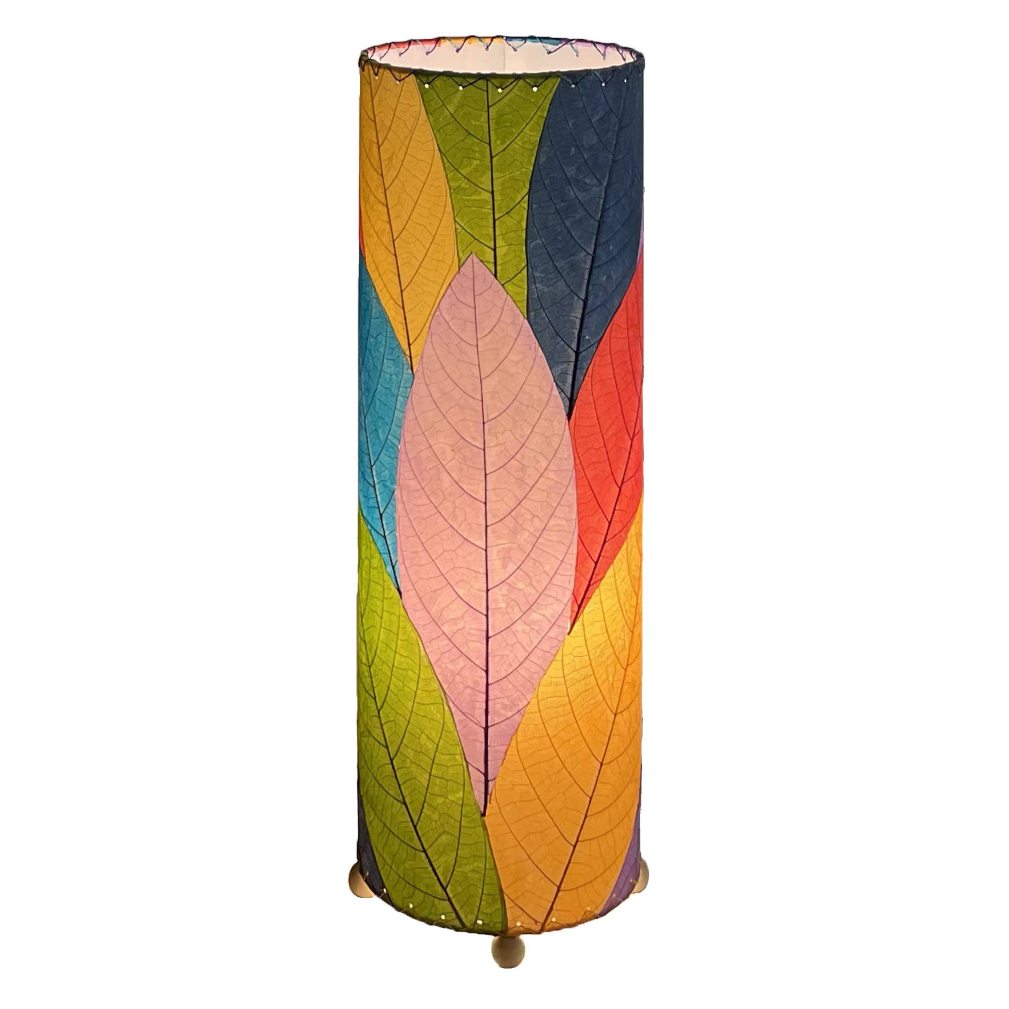 24 Inch Cocoa Leaf Cylinder Table Lamp - Modern Handmade Rattan Shade with Natural Texture, Perfect for Living Room, Bedroom, and Office Decor