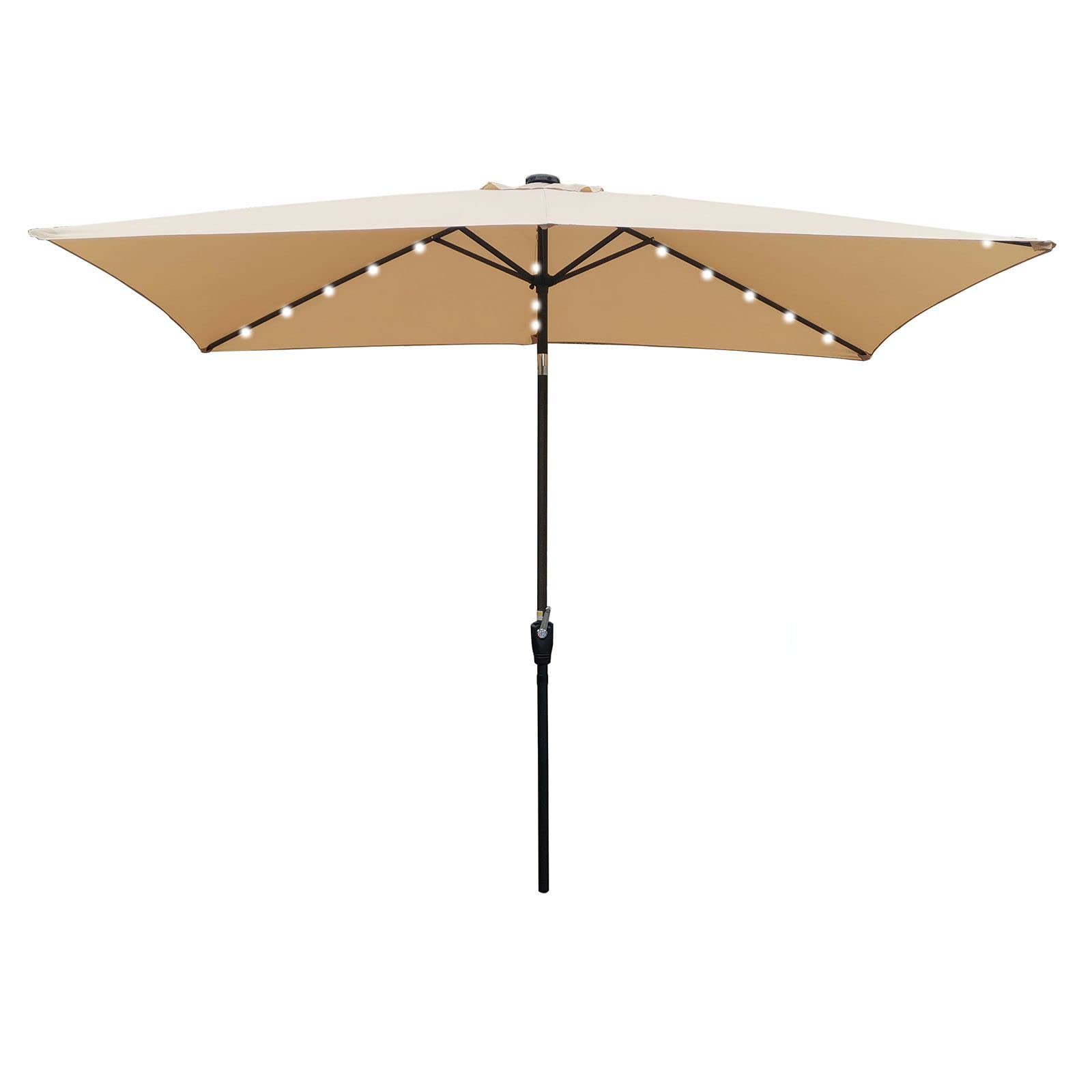 Solar-Powered Sunbrella Patio Umbrella with LED Lights - Windproof, Rustproof Outdoor Market Umbrella for Deck, Garden, and Poolside Relaxation