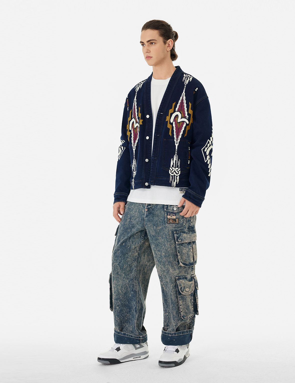 Stylish Reversible Denim Jacket with Chimayo Tapestry & Seagull Print - Boxy Fit for Women | Perfect for Casual Outings, Beach Trips & Boho Fashion