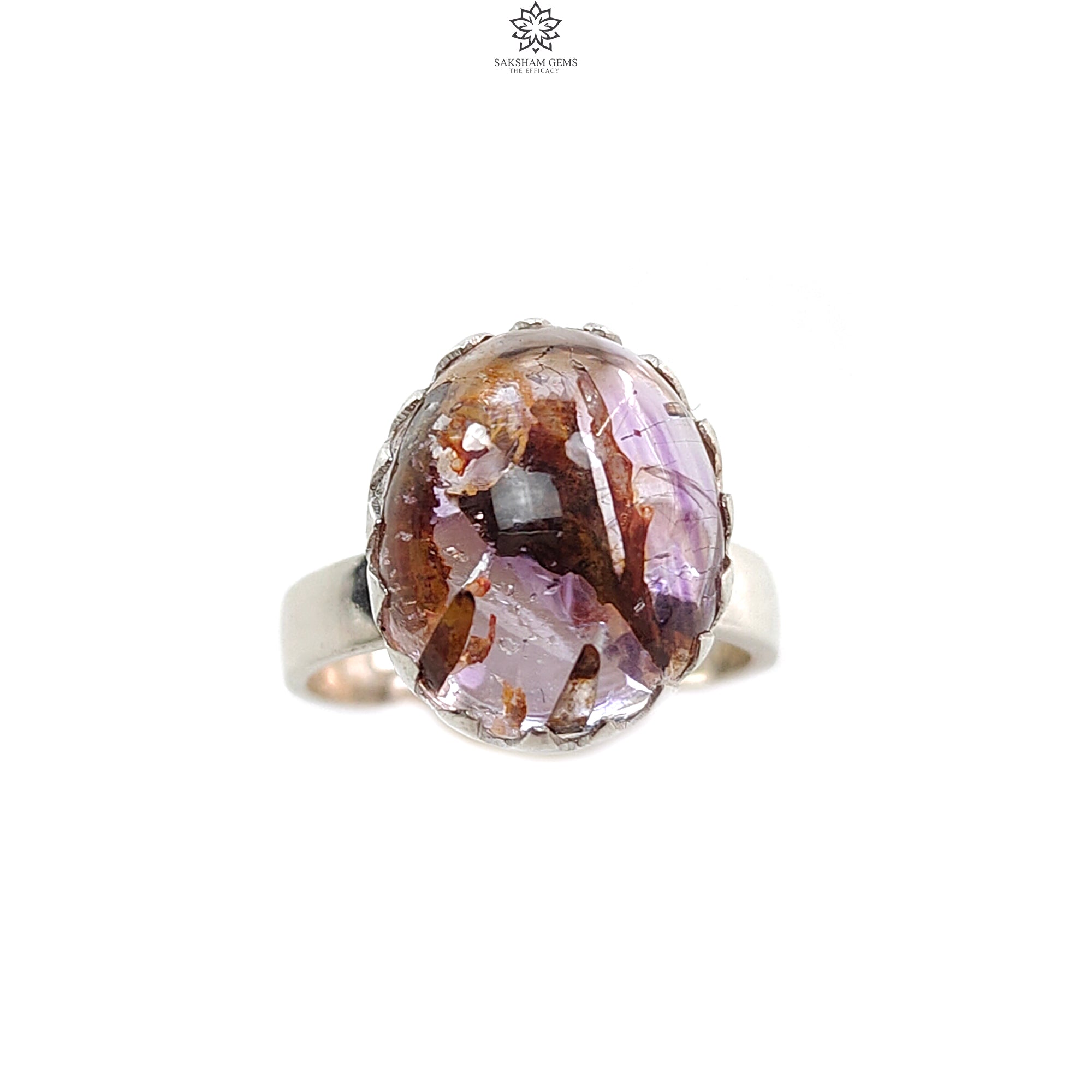 Natural Super Seven Amethyst 925 Sterling Silver Adjustable Ring - 5.52g Untreated Fancy Shape Bezel Set Jewelry for Women, Gift for Her, Spiritual Healing & Everyday Wear
