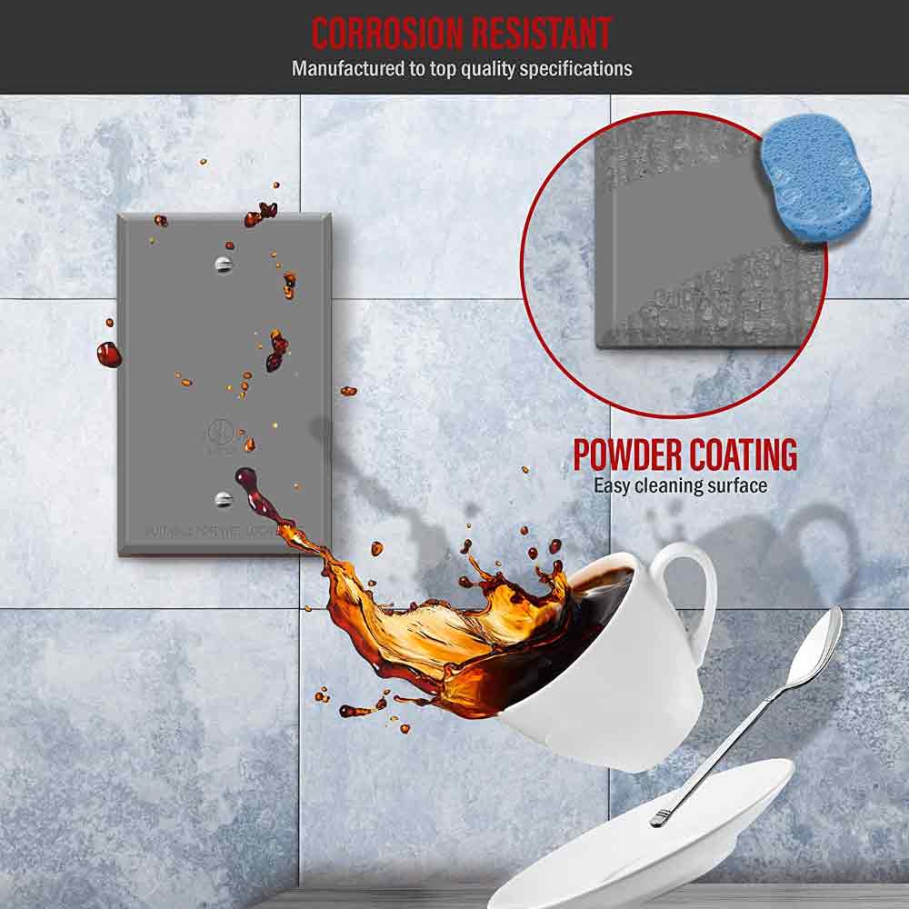 1 Gang Weatherproof Metallic Blank Wall Plate, Gray - Durable Cover for Outdoor Electrical Outlets & Switches, Ideal for Patio, Garage & Basement Use