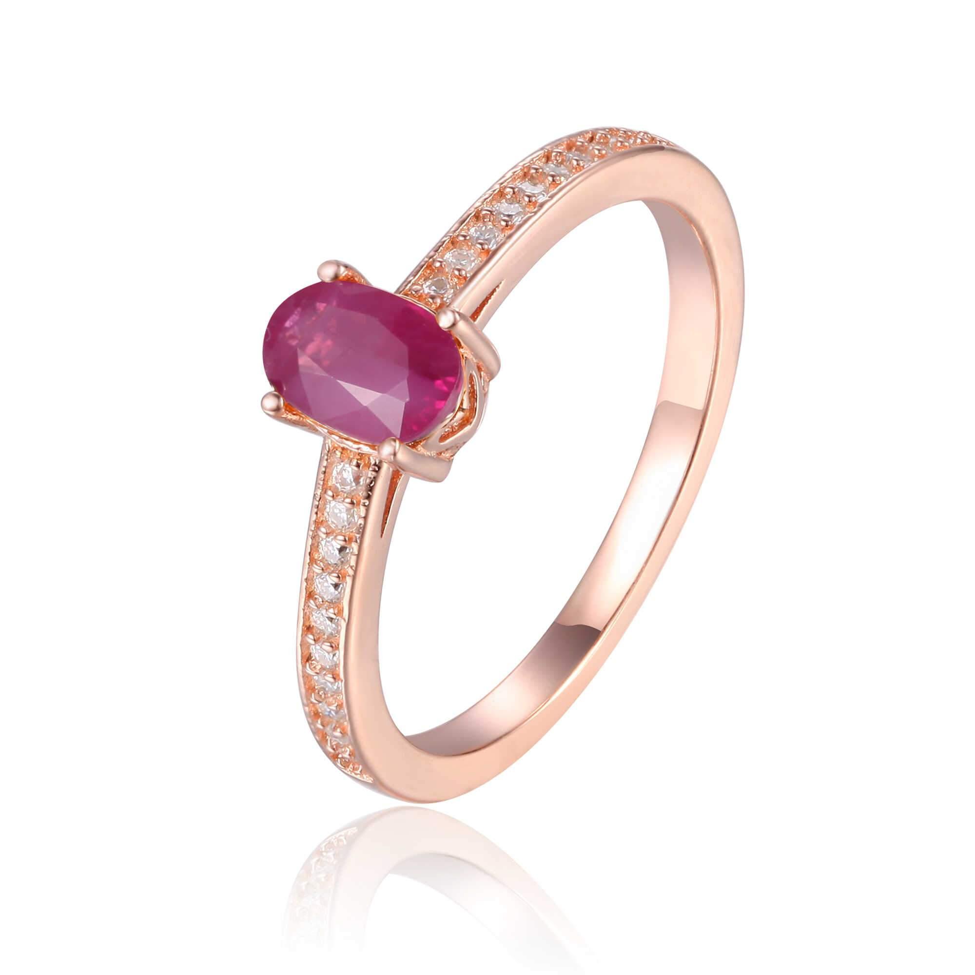 Genuine Oval Ruby Solitaire Ring - 14K Gold Engagement Wedding Band for Women - Perfect for Proposals, Anniversaries & Special Occasions
