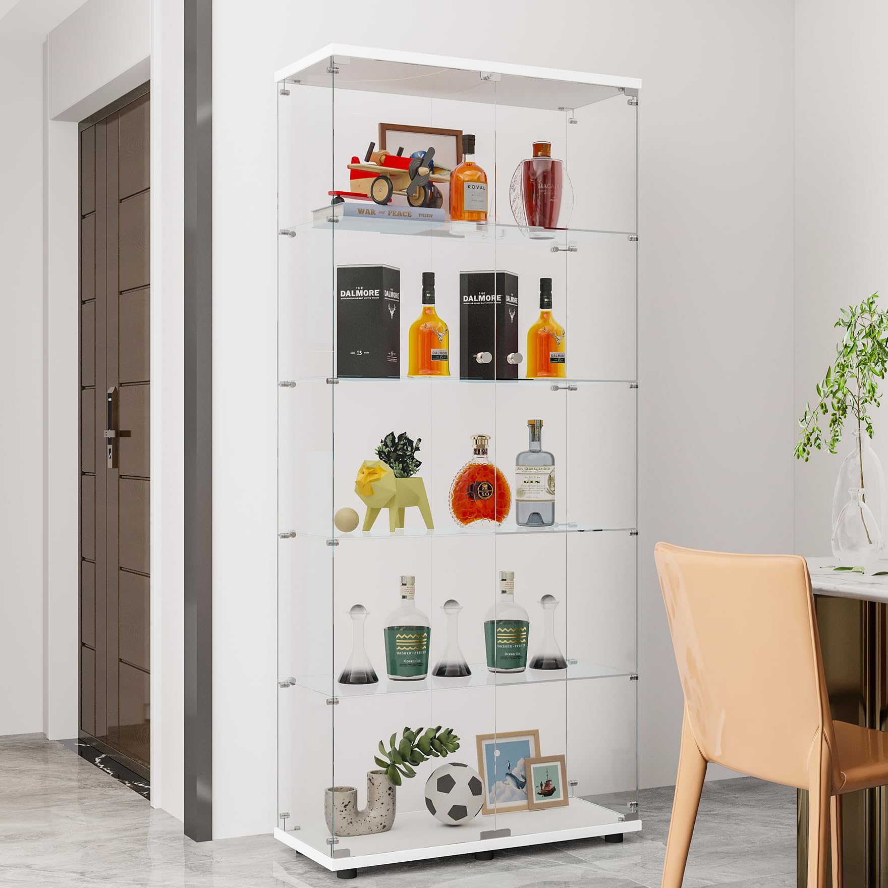 5 Shelf Glass Display Cabinet with Double Doors - 74