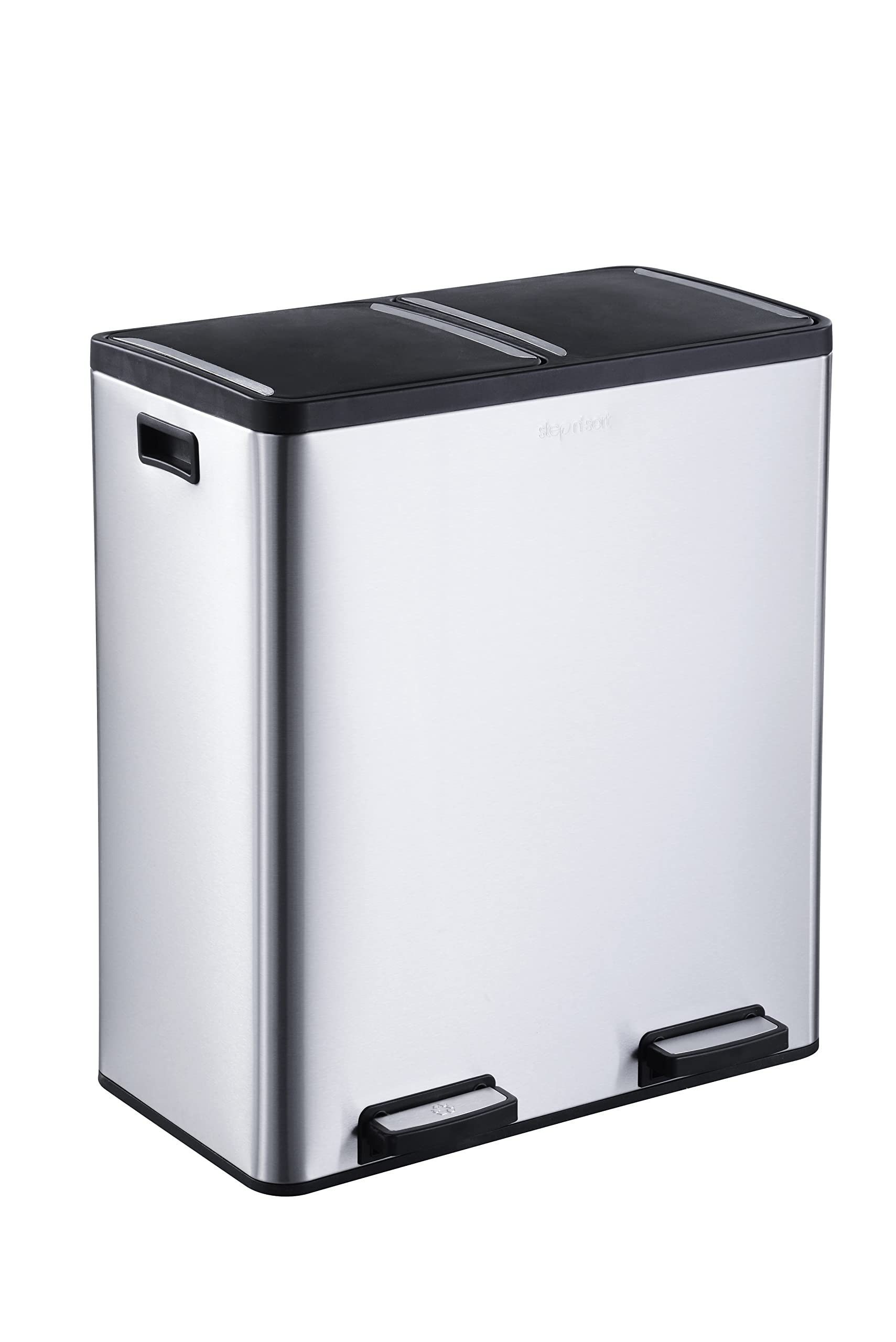 18.5 Gallon Step N' Sort Dual Trash & Recycling Bin - Extra Large Capacity, Soft-Step Design, Removable Inner Bins, Silver - Perfect for Kitchen, Office & Eco-Friendly Waste Sorting