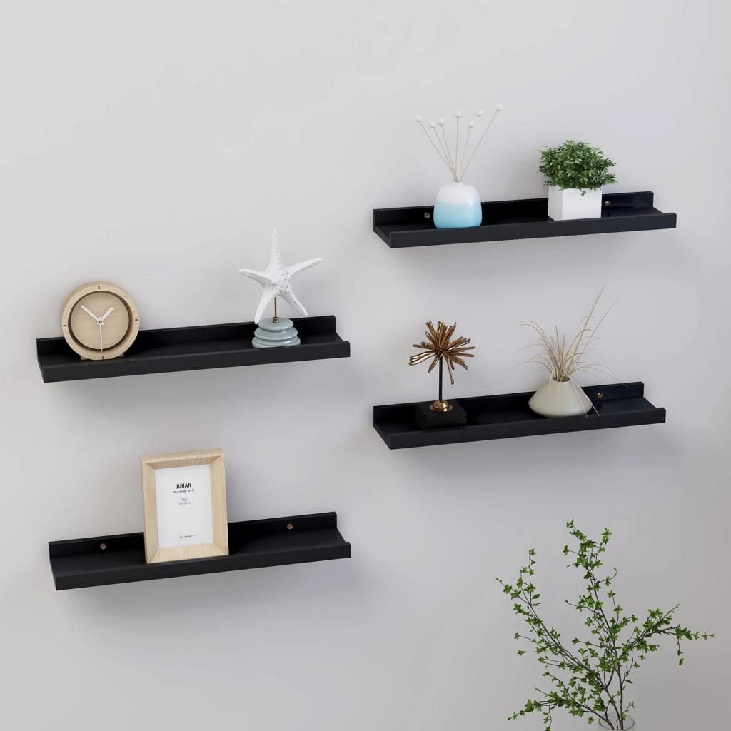 4-Pack Black Floating Wall Shelves 15.7x3.5x1.2 Inch - Modern Wall Mounted Display Ledges for Living Room, Bedroom, Office - Perfect for Books, Photos, Decor & Small Plants