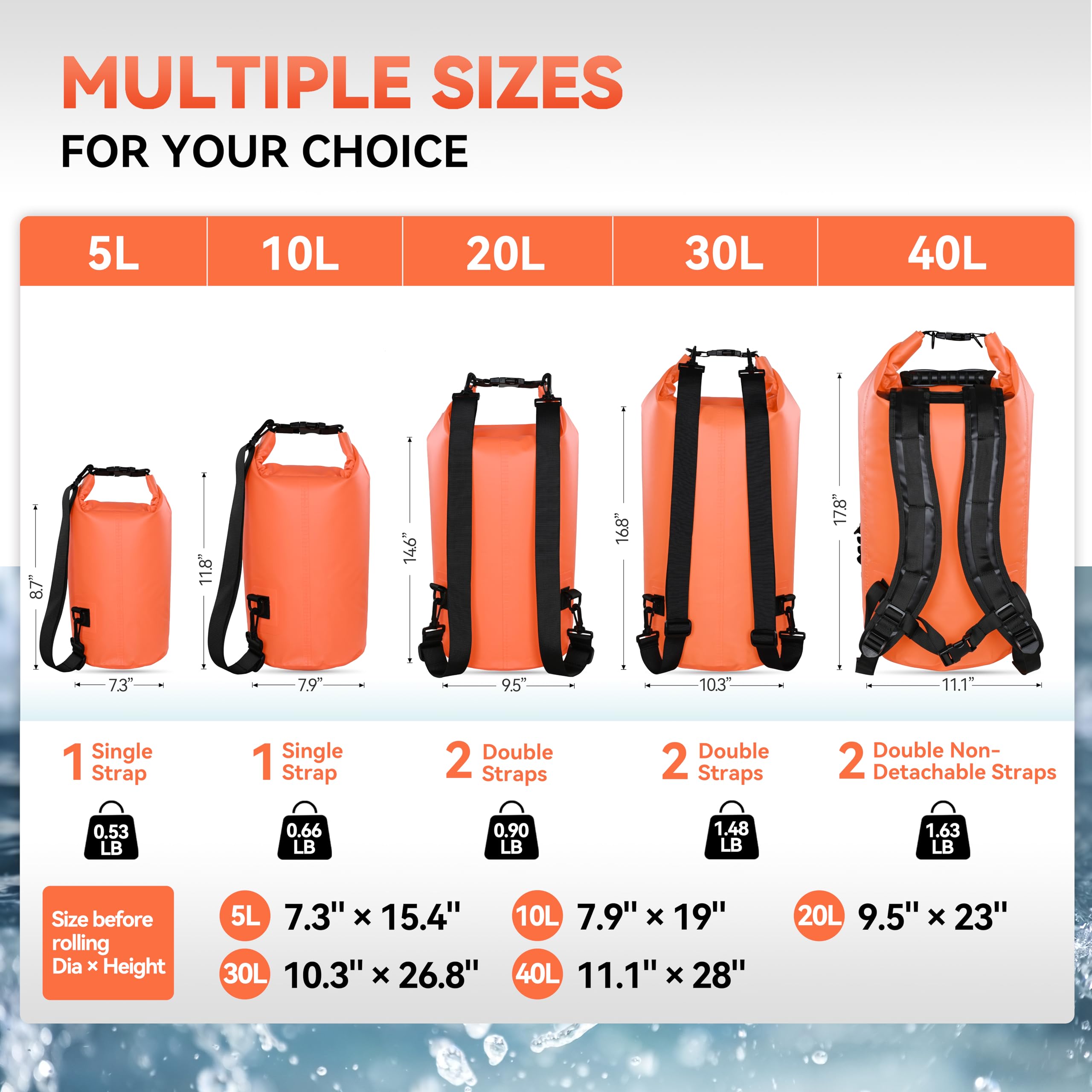 Waterproof Dry Bag Backpack 5L 10L 20L 30L 40L - Floating Roll Top Sack for Kayaking, Rafting, Boating, Swimming | Camping, Hiking, Beach & Fishing Gear Protection | Keep Essentials Dry for Outdoor Adventures