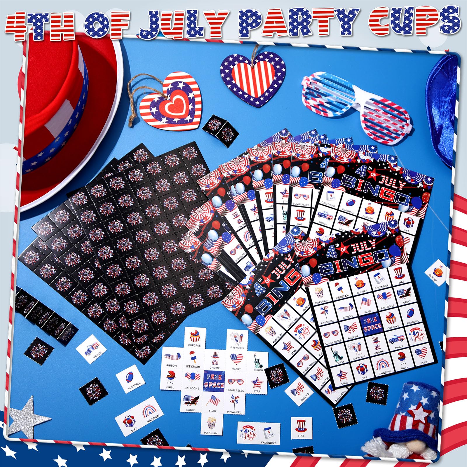 Liliful 35 Pcs Patriotic Bingo Game Cards Set - 24 Players Independence Day Bingo for July 4th Party, Classroom & School Activities - American Flag Theme Party Supplies & Favors | Perfect for Family Gatherings, BBQ Events & National Holiday Celebrations