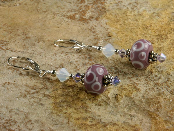Handmade Mauve Pink Lampwork Glass Bead Earrings - Boho Dangle Earrings for Women, Gift for Her, Perfect for Weddings & Date Nights